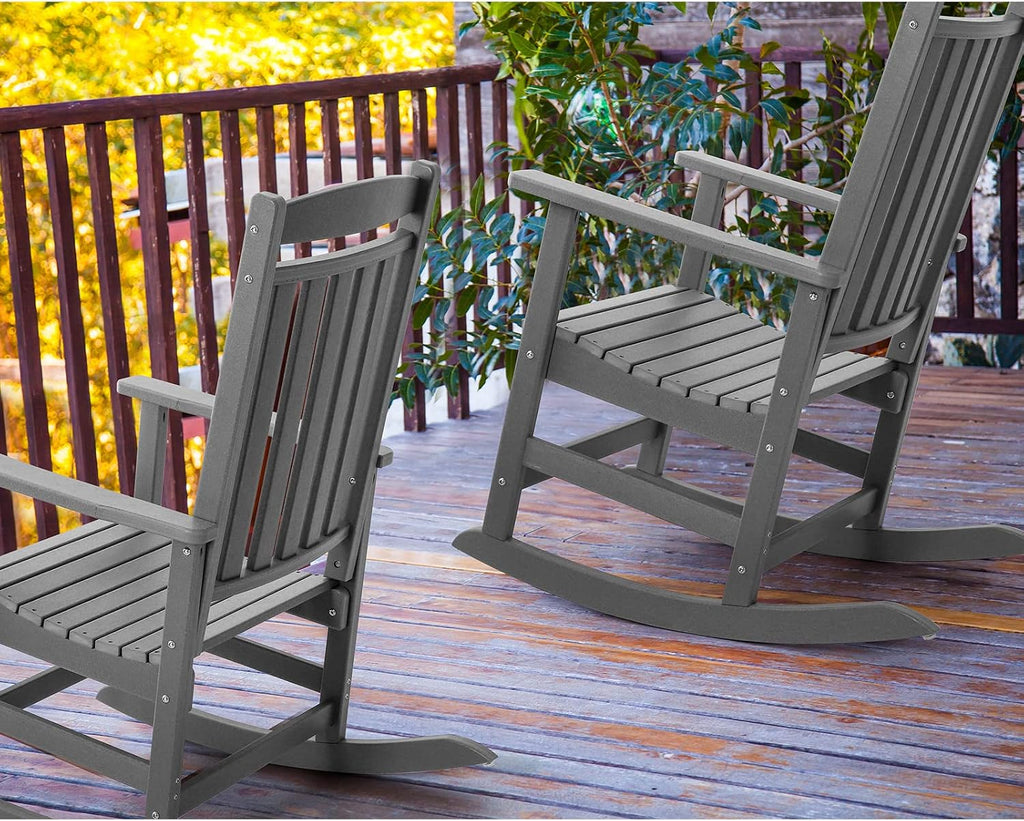 FUNBERRY Outdoor Rocking Chairs Set of 2, HDPE All Weather Poly Lumber Rocker, High Back Patio Rockers Easy Assembly