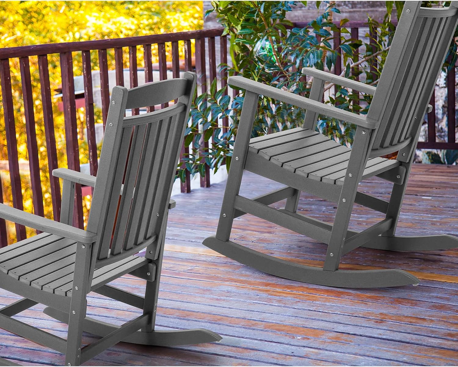 FUNBERRY Outdoor Rocking Chairs Set of 2, HDPE All Weather Poly Lumber Rocker, High Back Patio Rockers Easy Assembly
