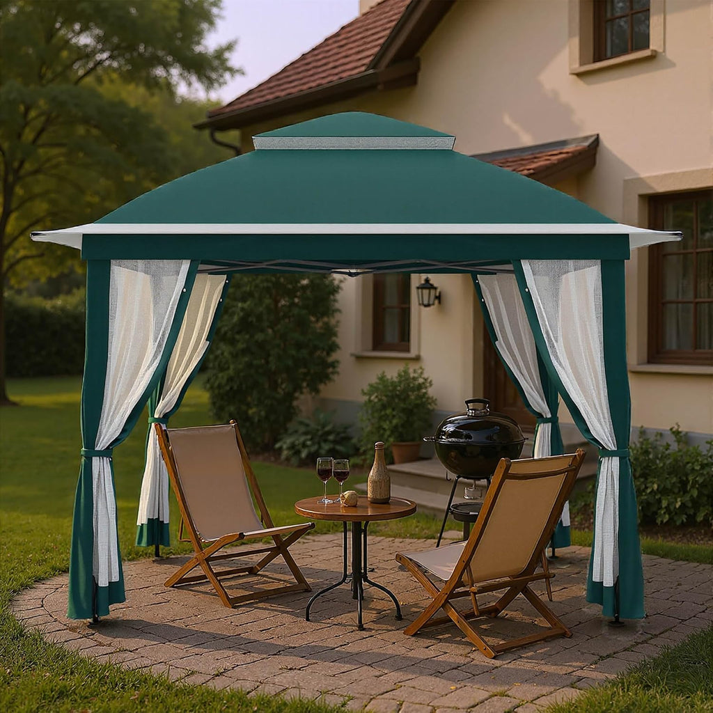 Pop Up Gazebo 11x11, Outdoor Instant Canopy Shelter Tent with Mosquito Netting Metal Frame Storage Bag for Patio Garden Backyard.(Green)