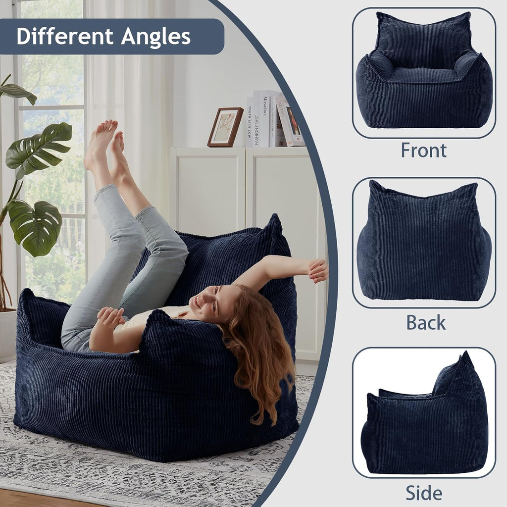 EBENCHICO Giant Bean Bag Chair Sofa for Adults Teens, Comfy Corduroy Large Bean Bag Chairs with Armrests for Bedroom Living Room, Adult BeanBag Lazy Sofa Couch Chairs with Filler Included