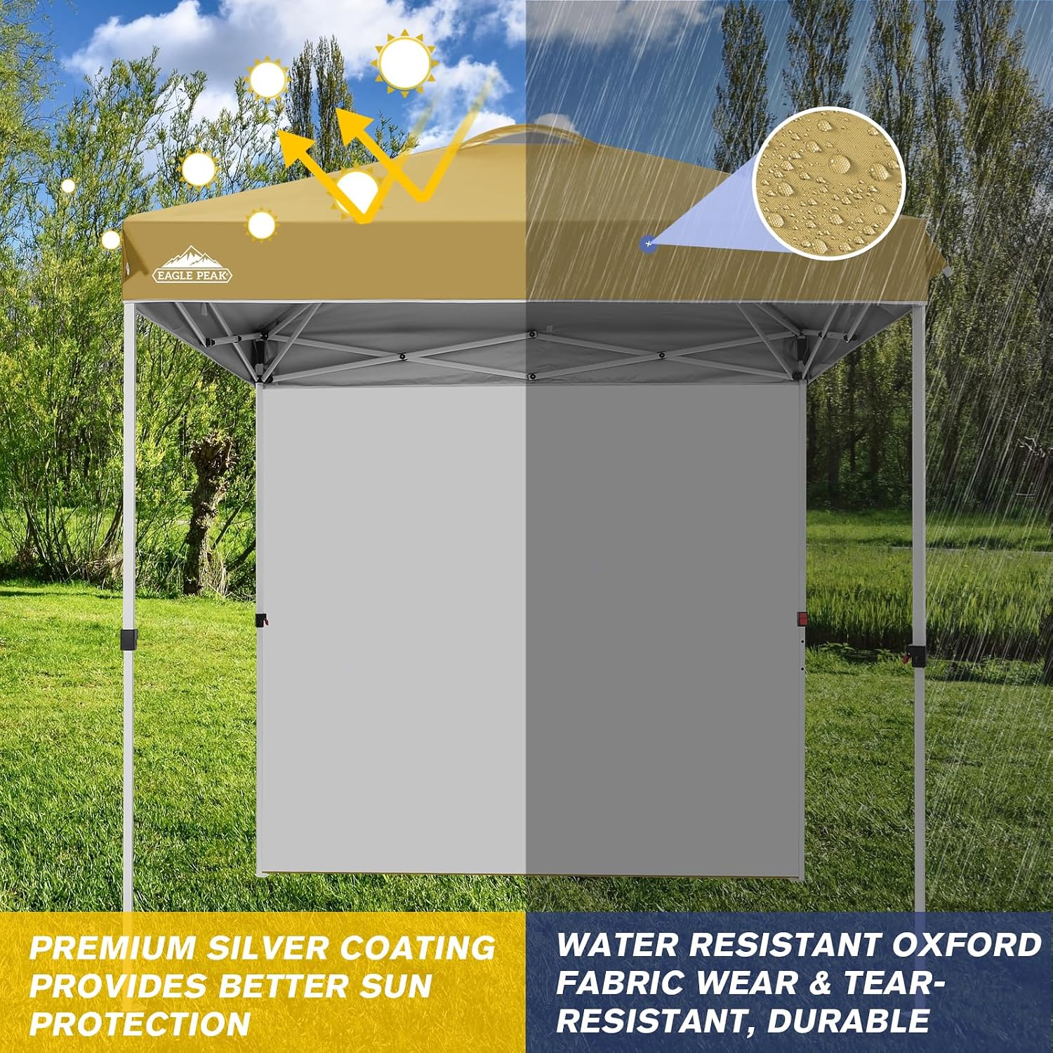EAGLE PEAK Commercial Canopy 6.6x6.6 Pop Up Canopy Tent with 1 Sidewall, Easy Setup Heavy Duty Instant Event Shelter for Vendors & Markets, Outdoor Sun Shade, Beige