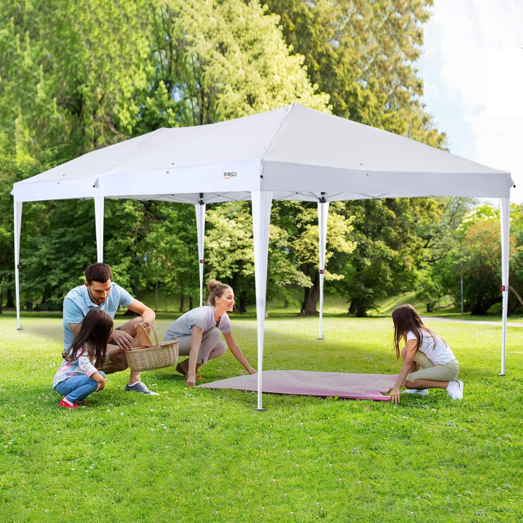 VINGLI 10'x20' Pop Up Canopy Tent Portable Instant Gazebo Party Tent with Carry Bag Outdoor Canopy for Outdoor Events, Party, Wedding (White)