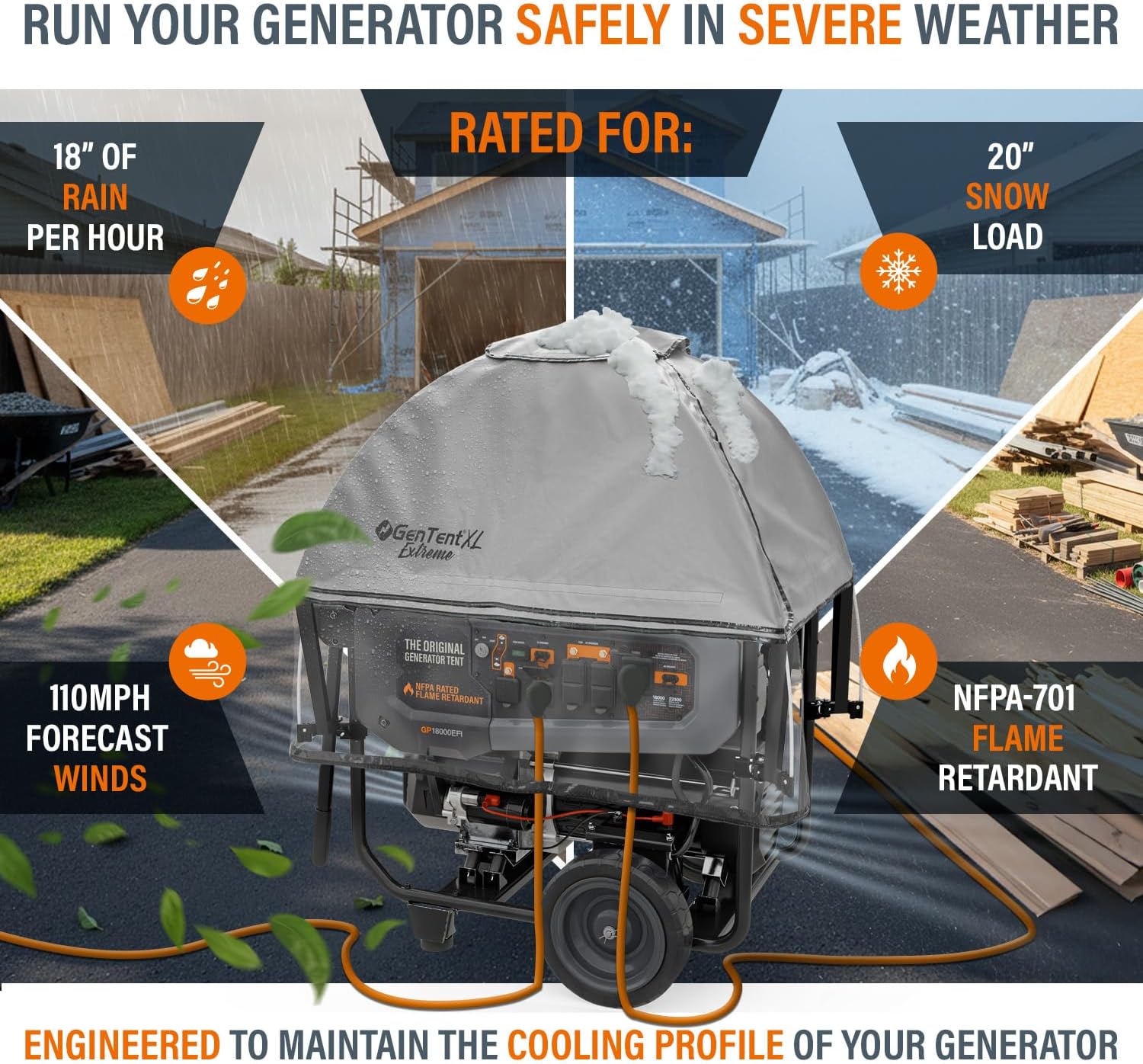 GenTent XL Open Frame Running Cover – Universal Kit Generator Tent for Larger Generators (Gray, XL - Extreme)