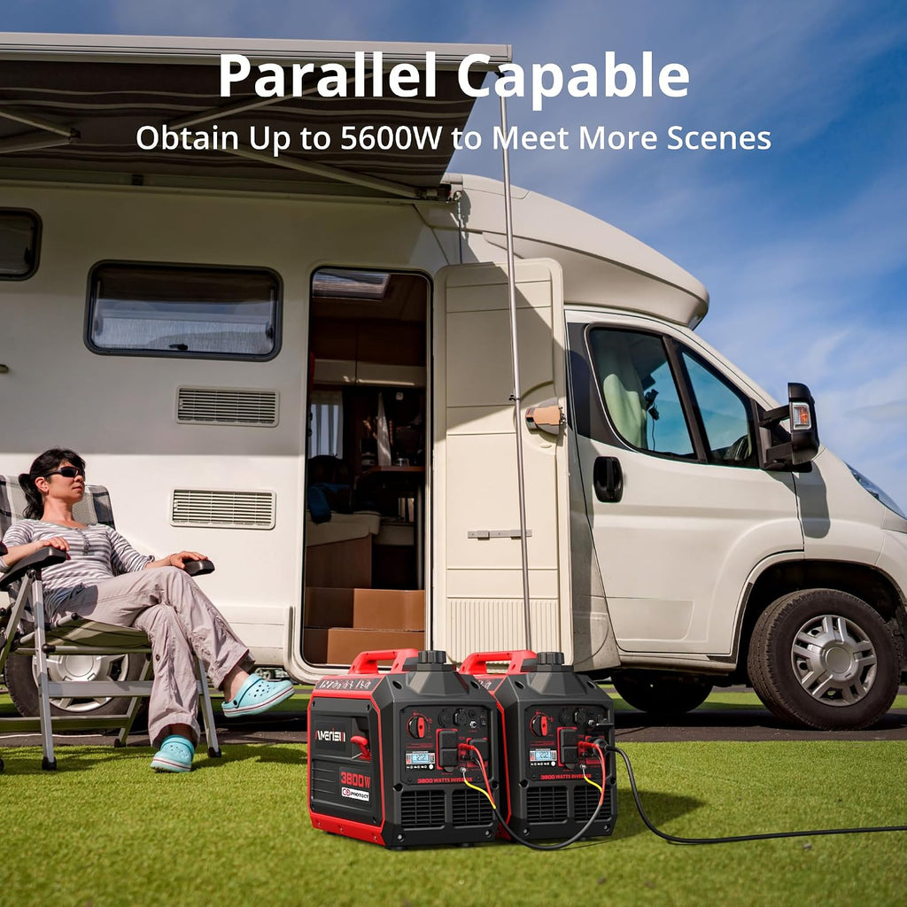 AMERISUN 3800W Gas Powered Portable Inverter Generator, Gas Generator with CO Sensor ECO Mode Digital Display, Parallel Capable EPA Compliant Long Runtime for Camping Tailgating Home Quiet Lightweight