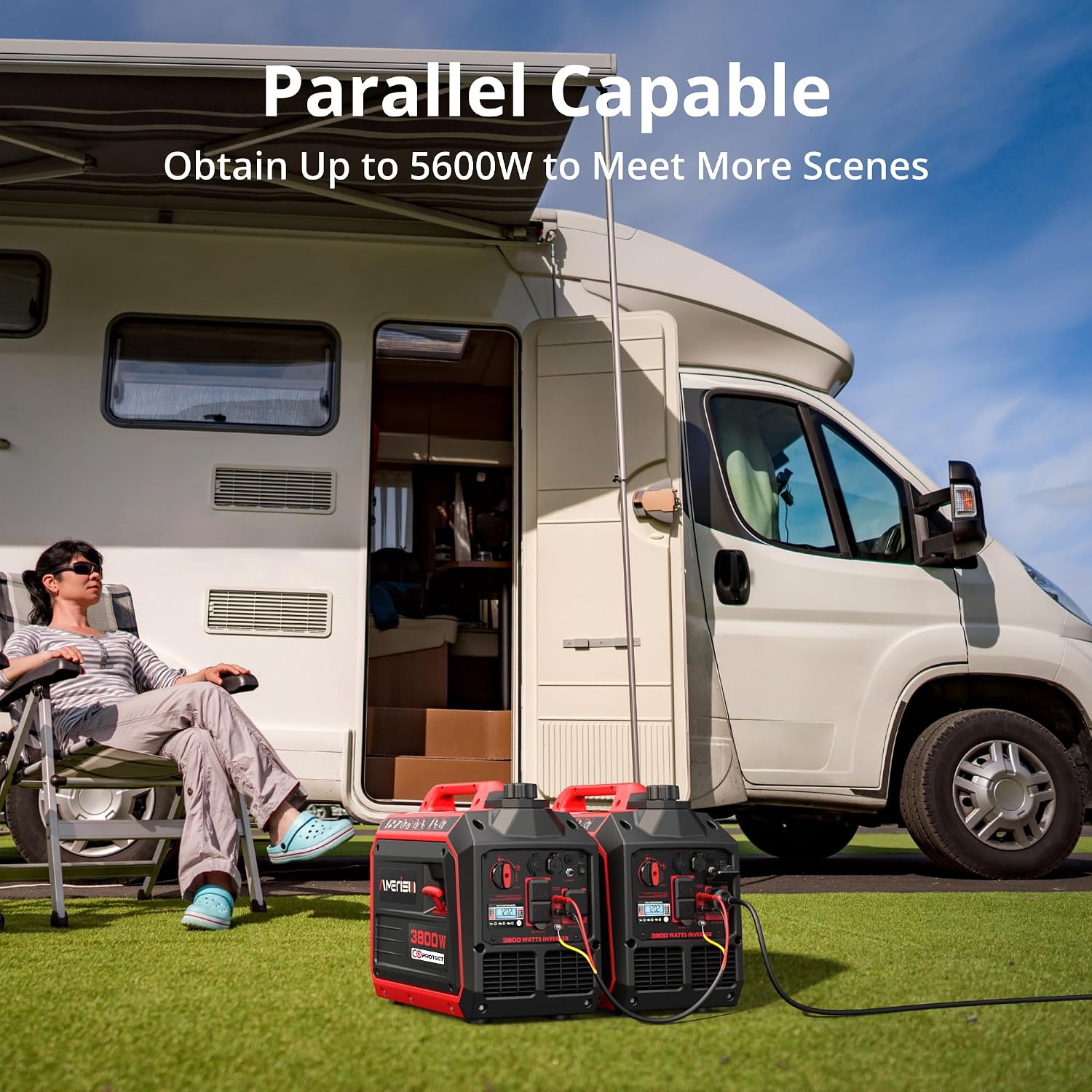 AMERISUN 3800W Gas Powered Portable Inverter Generator, Gas Generator with CO Sensor ECO Mode Digital Display, Parallel Capable EPA Compliant Long Runtime for Camping Tailgating Home Quiet Lightweight