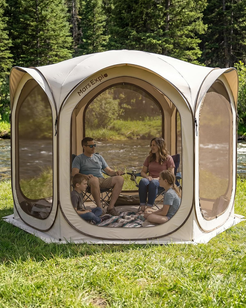 10X10FT Pop-Up Screen House Tent, Portable Instant Screen Room Canopy with Mesh Doors and Carry Bag for Patio Backyard Deck Camping Outdoor, Pop up Gazebo, Popup Canopy Tent, Beige