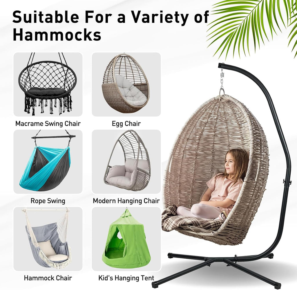 Aoodor Patio Hammock Stand Only, Hammock Chair Metal C-Stand with Hanging Chain, Max Load 330lbs, Black