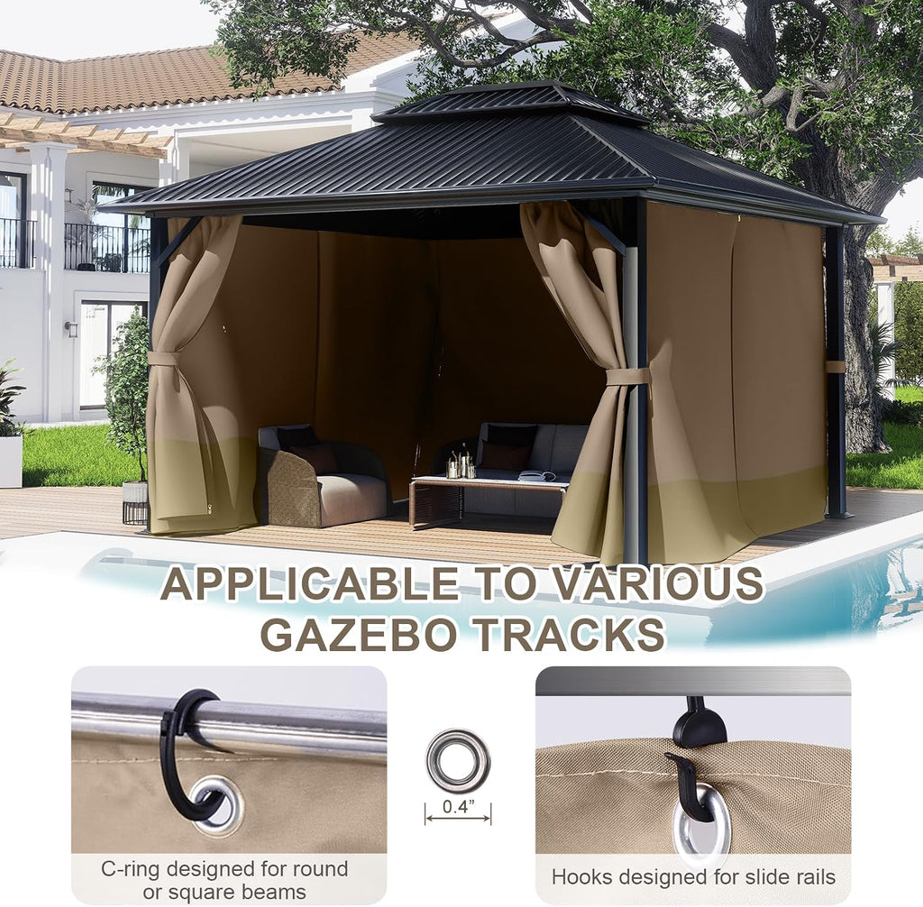 BPS 12' x 16' Gazebo Privacy Curtains with Double Zipper, 4-Panels Side Wall Universal Gazebo Side Panels Replacement for Patio, Outdoor Canopy, Garden and Backyard (Curtain Only)