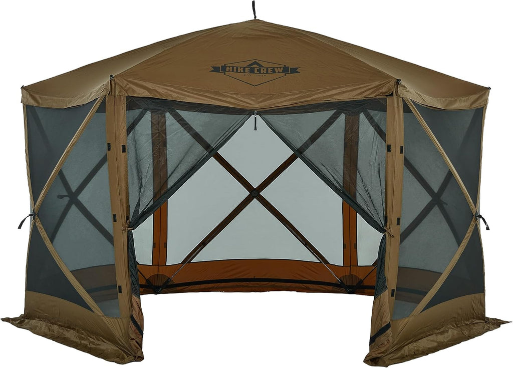 Hike Crew 12' x 12' Pop-Up Gazebo Screen Tent | Screened 6-Sided Instant Outdoor Canopy Shelter with Stakes, Ropes & Carry Bag for Camping, Sports & Picnic Table | UV Resistant SPF 50+
