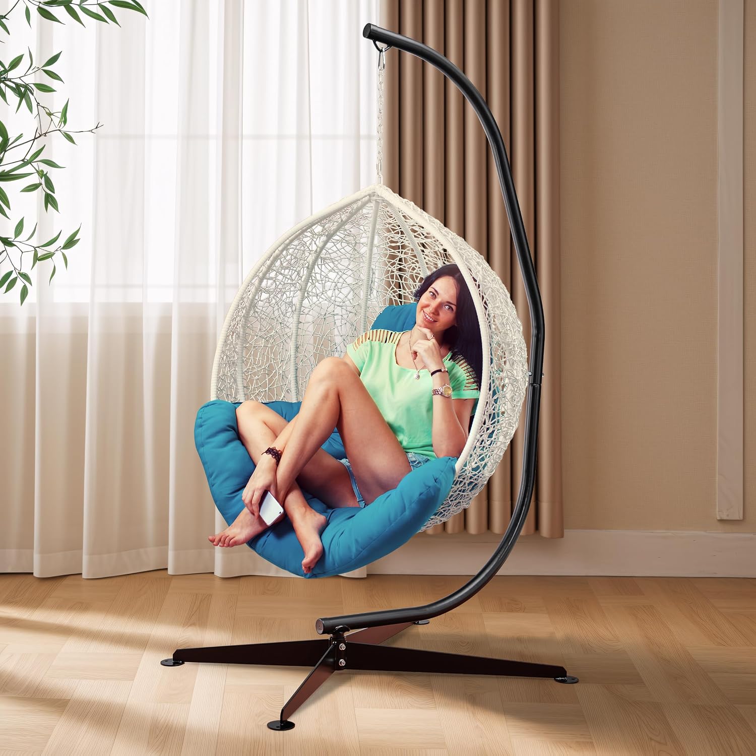 Sorbus Hammock Chair Stand Hanging Chair Stand- Steel Sensory Swing Stand- Weather & Rust Resistant C Stand- Adjustable Portable Stand 330lbs for Tree, Lounger, Air Porch, Indoor/Outdoor, Patio