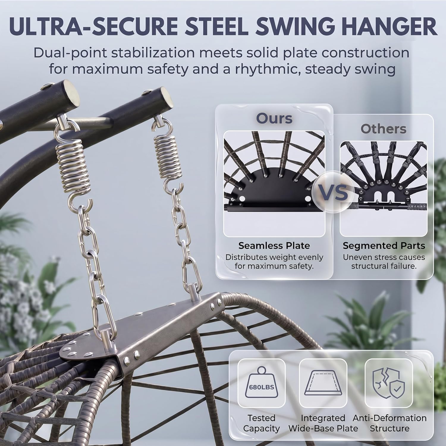 BULEXYARD Outdoor Double Egg Swing Chair with Stand, Extra Large 2 Seater Wicker Hammock Loveseat with Cushion, Oversized Hanging Patio Chair for Bedroom Porch Living Room Backyard, Light Grey
