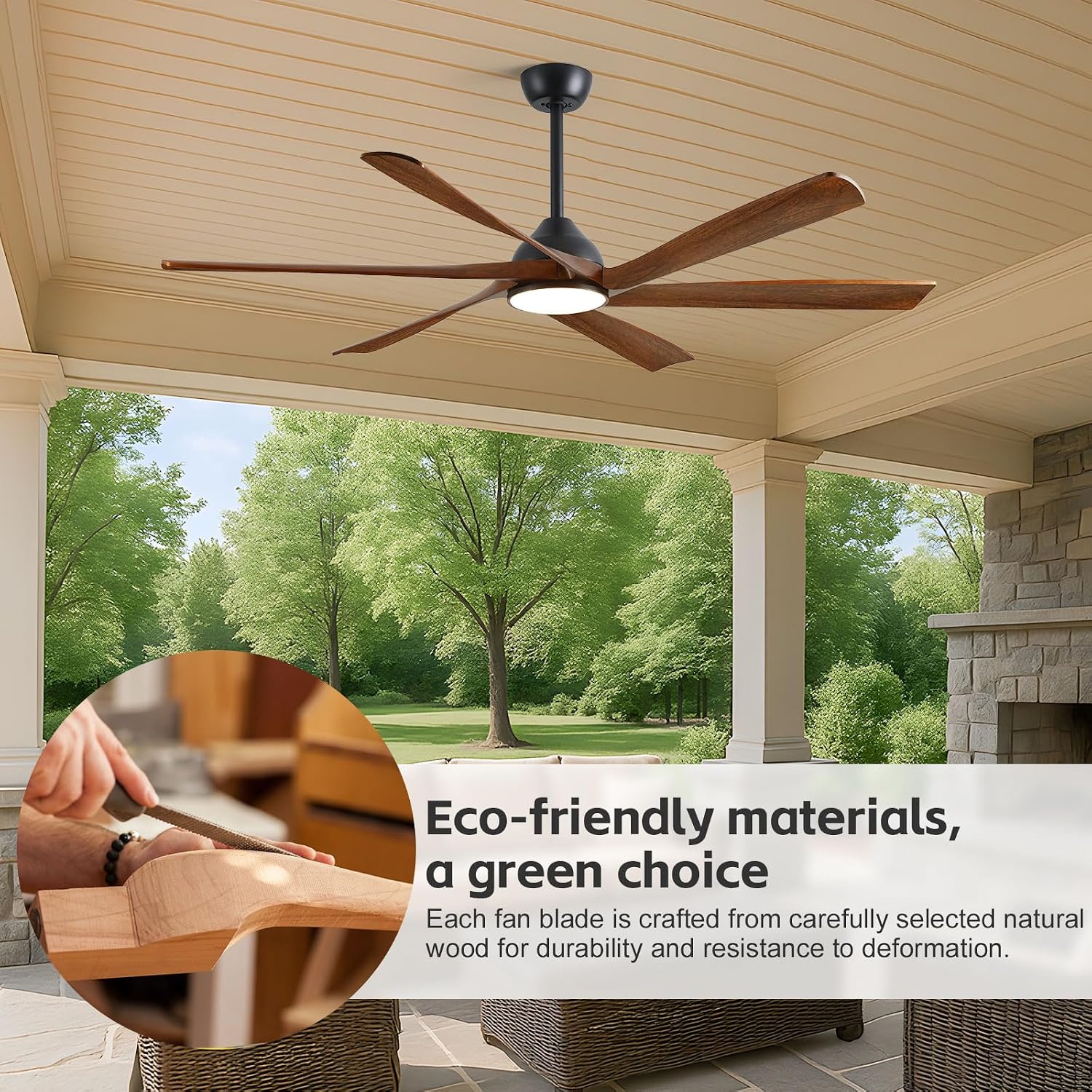 60-Inch Smart Outdoor Ceiling Fan with Light - High CFM Propeller Blades, Rustic Farmhouse Style, Alexa/Tuya App/Remote Control, Quiet DC Motor, Damp Rated for Patio, Porch, Gazebo