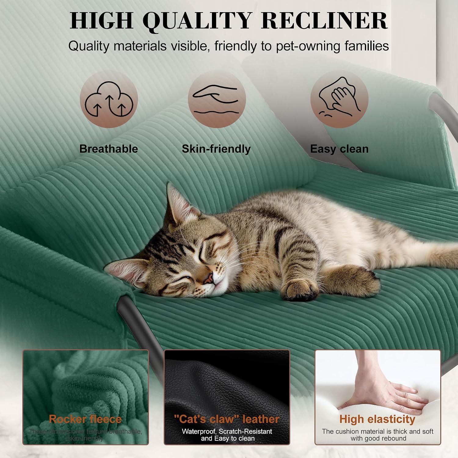 FelixKing Rocking Chair Nursery, Low-Seat Glider Chair, Upholstered Rocking Chair with Side Pocket and Foot Rest, Comfortable Modern Accent Armchair Recliner for Mom Nursery Living Room Bedroom Green