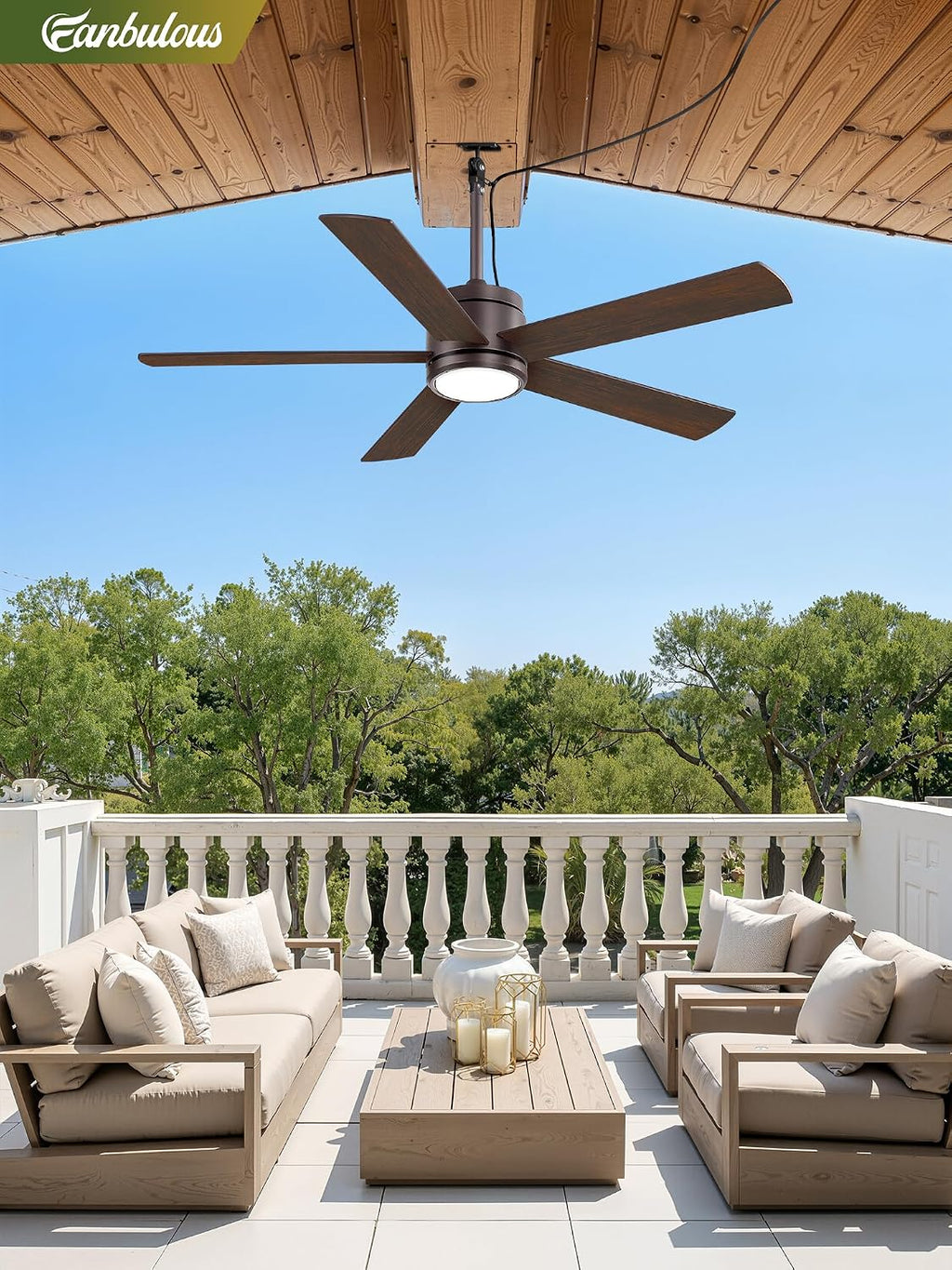 52 In Outdoor Ceiling Fan Hanging Fan Outdoor Ceiling Fans, Waterproof, with Light, Remote, 52 In, Wet Rated, IP65, 6 Speed, 3CCT, Plug in, for Patios, Porch, Gazebo, Oil-Bronze