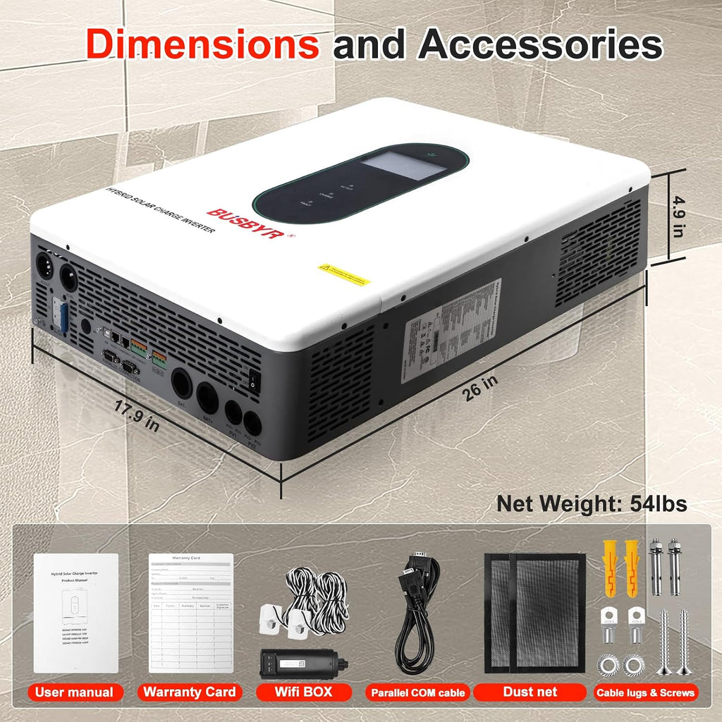 12KW Split Phase Hybrid Inverter 48V, 120/240V Pure Sine Wave Solar Inverter with 200A MPPT Charge Controller, Grid-Tie & Off-Grid for Whole Home Backup