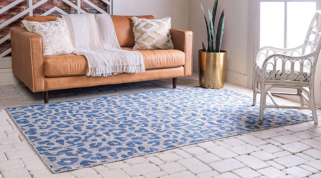 Unique Loom Outdoor Safari Collection Area Rug - Leopard (9' x 12' Rectangle, Blue/ Gray)