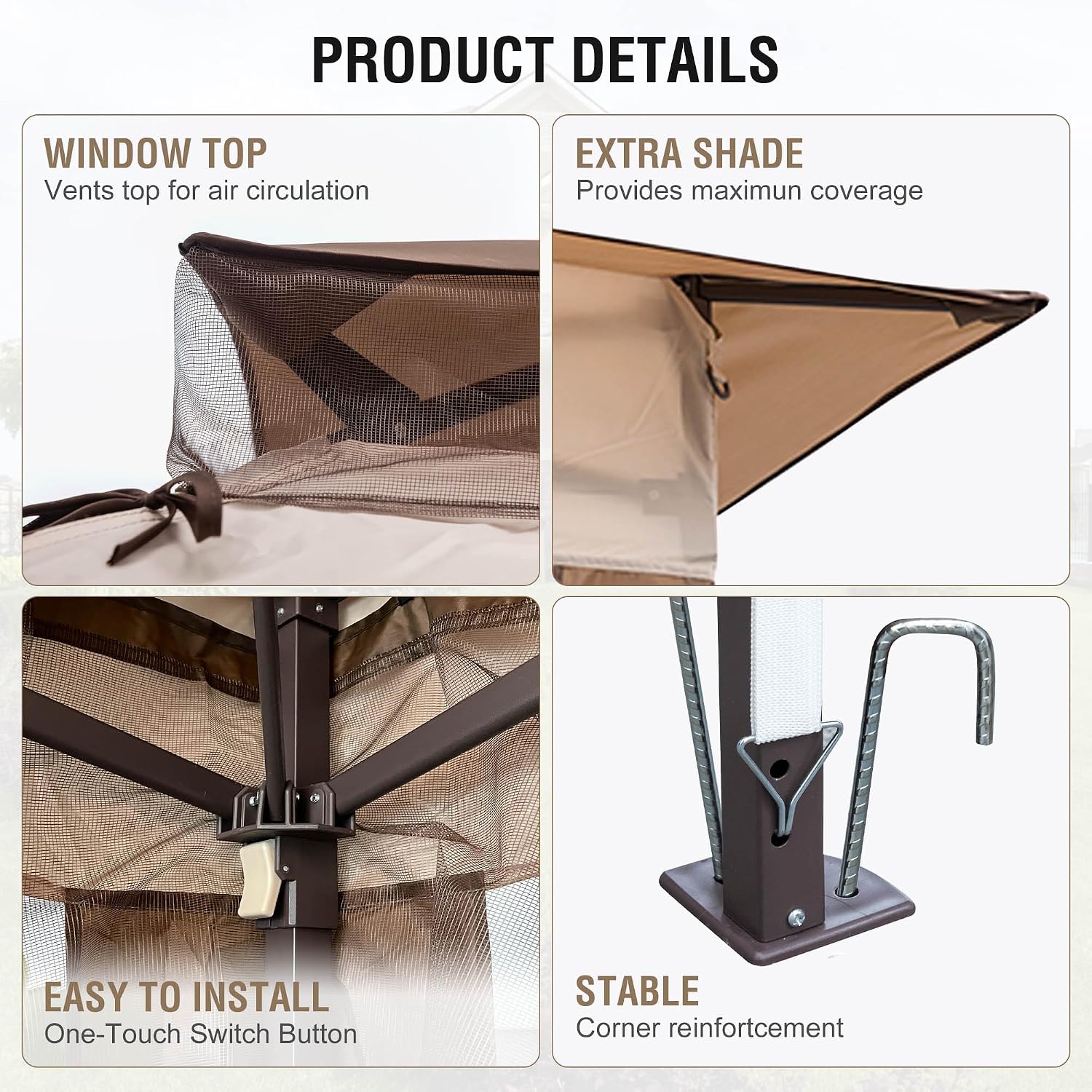 Pop Up Gazebo 11x11, Outdoor Instant Canopy Shelter Tent with Mosquito Netting Metal Frame Storage Bag for Patio Garden Backyard.(Beige)