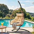 YITAHOME Hanging Egg Chair, Outdoor Patio Wicker Hammock Egg Chair Indoor with Cushion, Rattan Swing Chair 300lbs for Balcony, Garden Bedroom, Beige with Stand