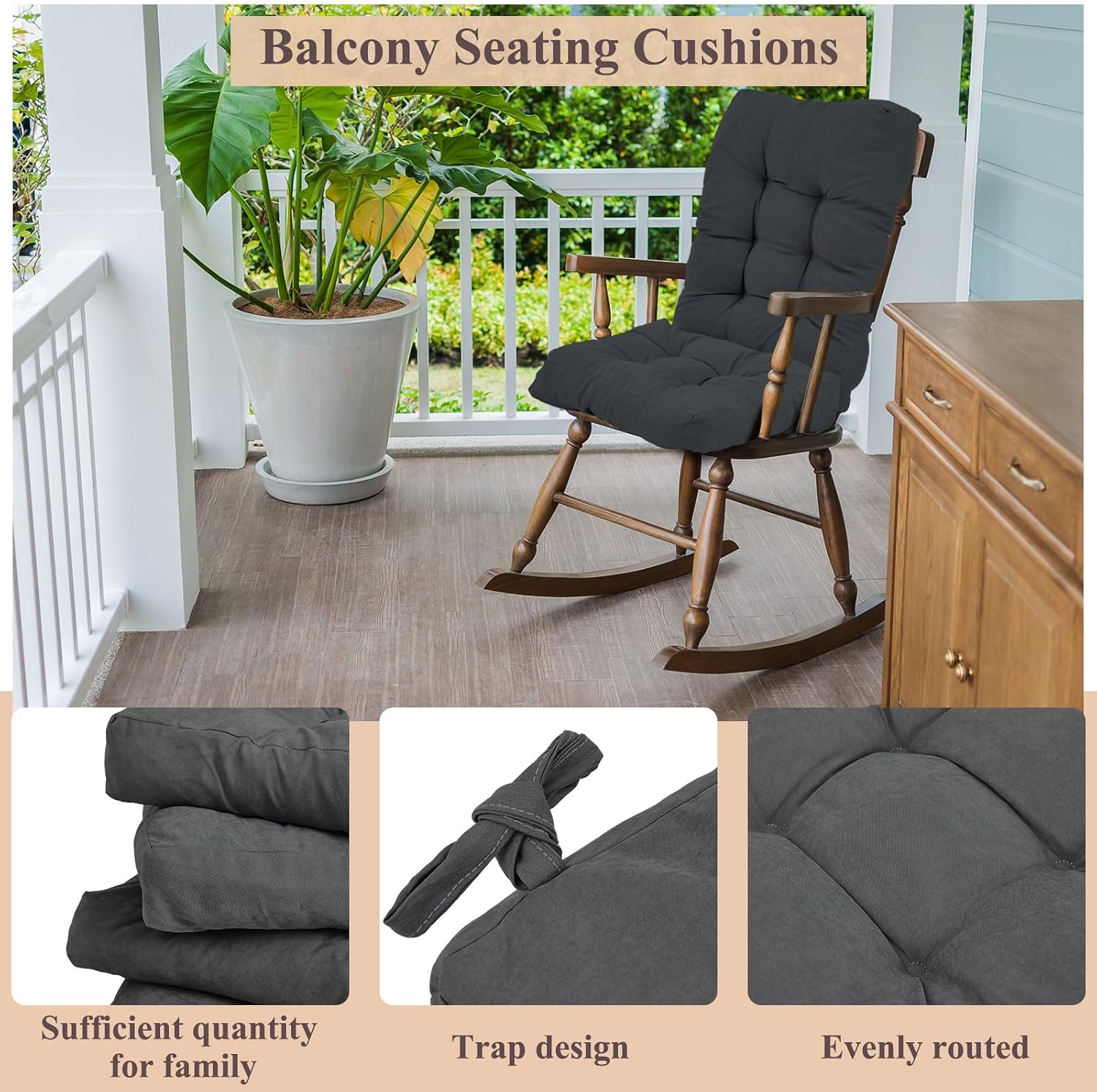 Juexica 4 Sets Outdoor Patio Chair Cushions Seat High Back Tufted Pillow Replacement Rocking Chair Cushions Pads for Patio Summer Seasonal Indoor Home Office (20 x 20 Inch,Dark Gray)