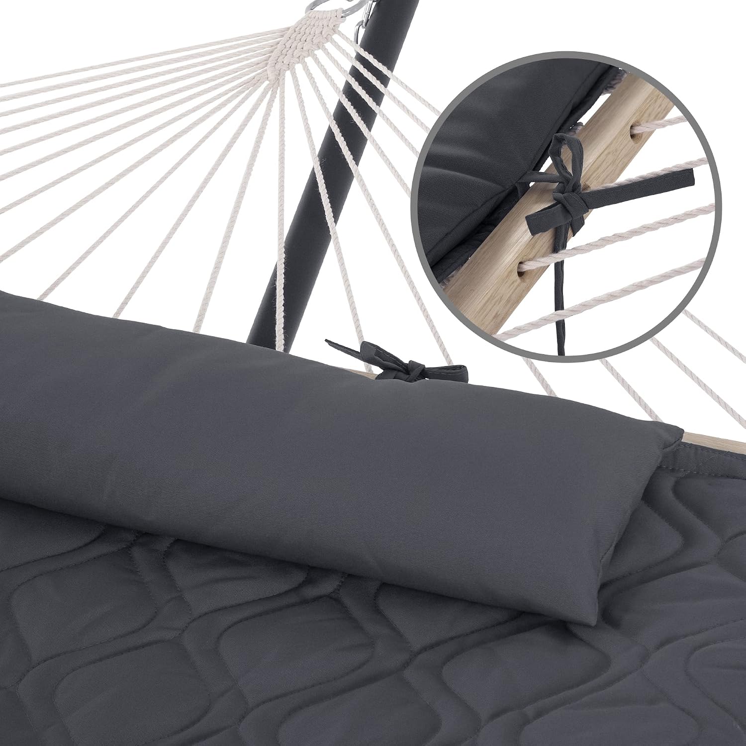 SUNCREAT Hammocks for Outside with Stand, Extra Large 2 Person Hammock with Stand, Carrying Bag, Dark Gray Drops