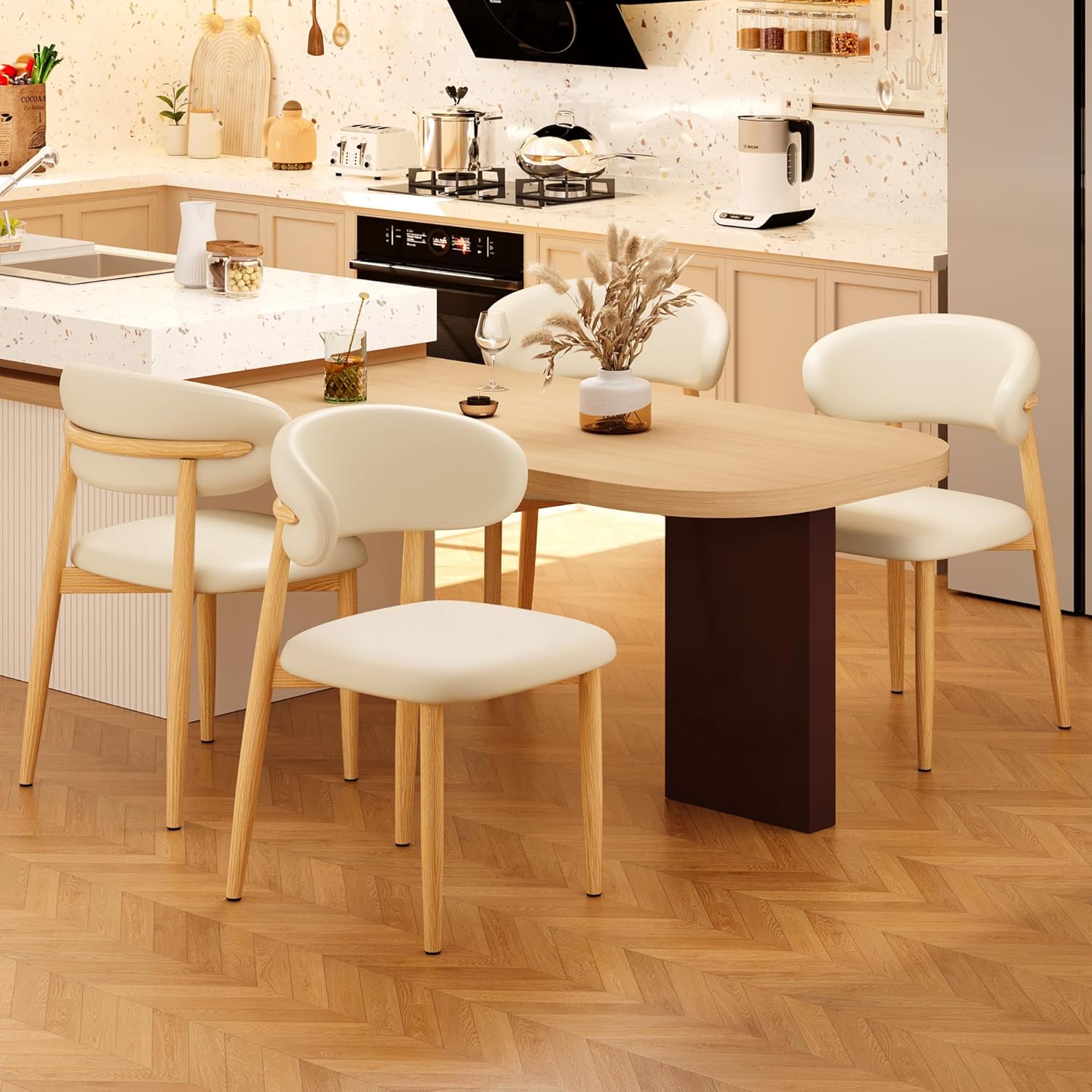 Kitchen Dining Chairs Set of 2 Modern Soft Linen Farmhouse Dining Room Chair, Beige/Original