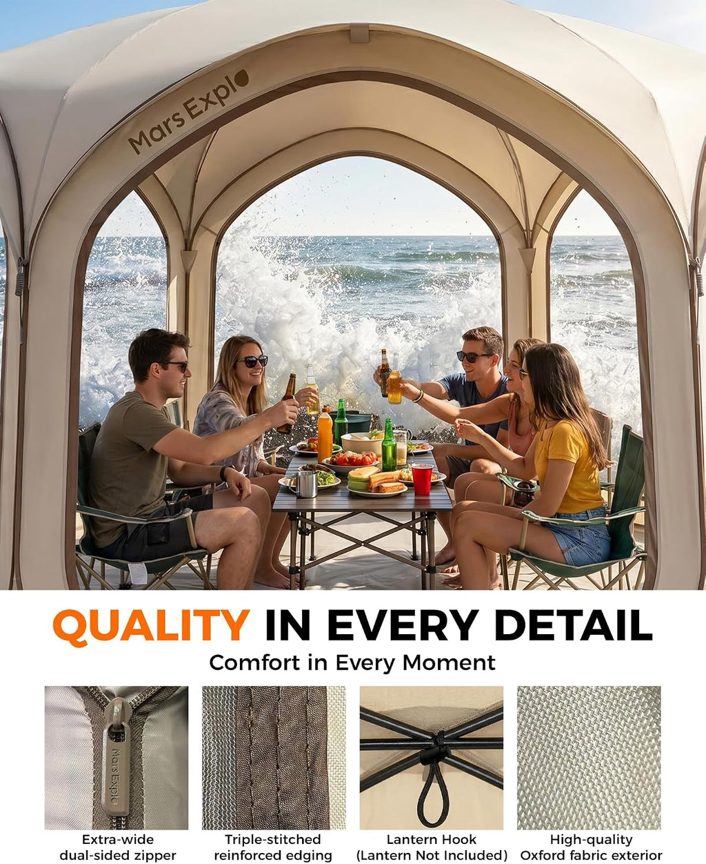 12x12 FT Pop-Up Screen Tent, Portable Screen Room Canopy with Zipper Doors for Patio, Backyard, Deck & Outdoor Activities, Beige