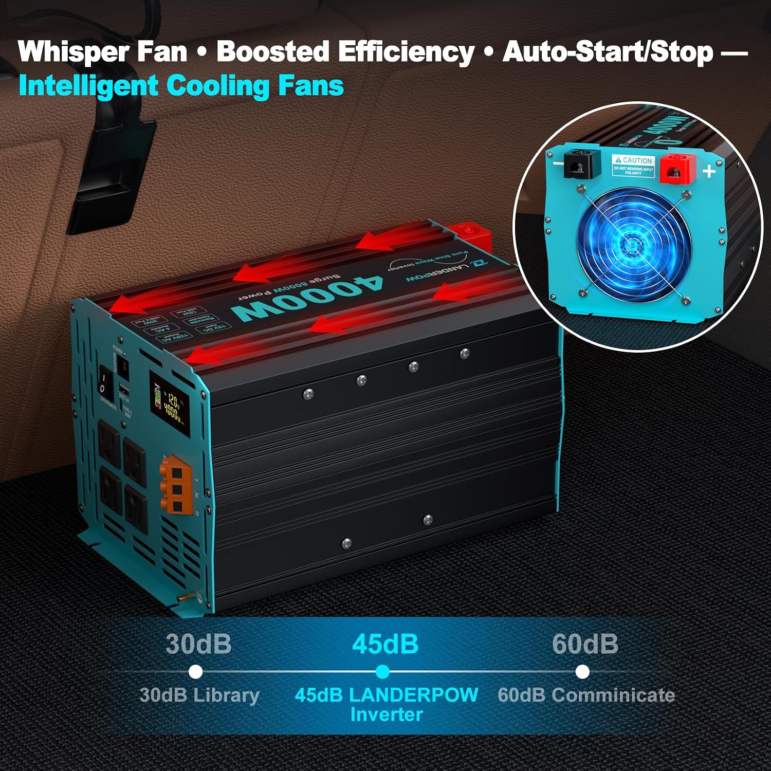 4000 Watt Inverter Pure Sine Wave 12V DC to 120V AC for RV, Truck, Solar, Home, Off-Grid, Power Inverter with 4 AC Outlet, 30W Type-C, 5V 3.1A USB, Hardwire Port, Remote Control, Surge 8000W