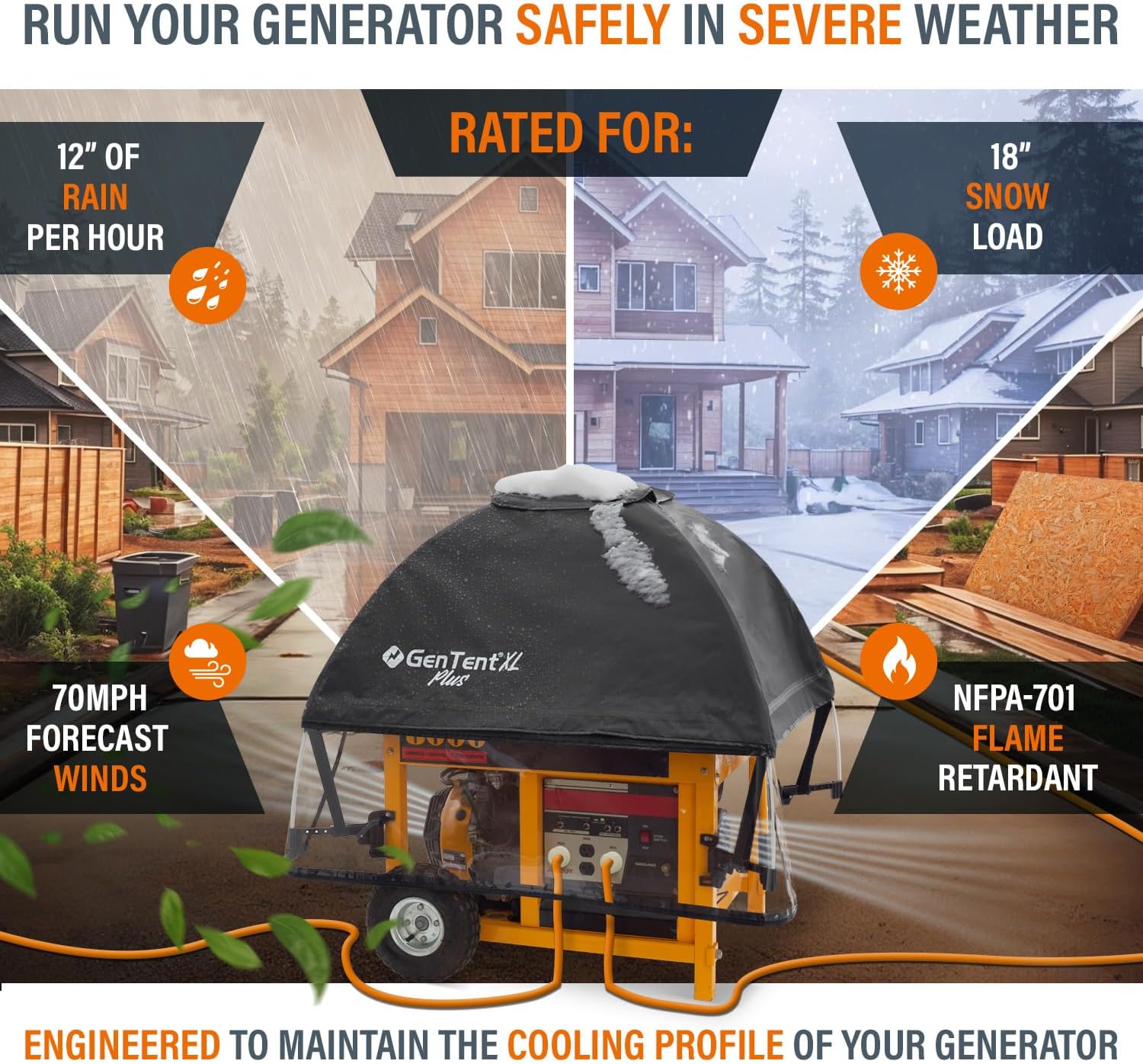 GenTent XL Open Frame Running Cover - Universal Adapter Kit Generator for Larger Generators Tent (Onyx, XL - Plus)