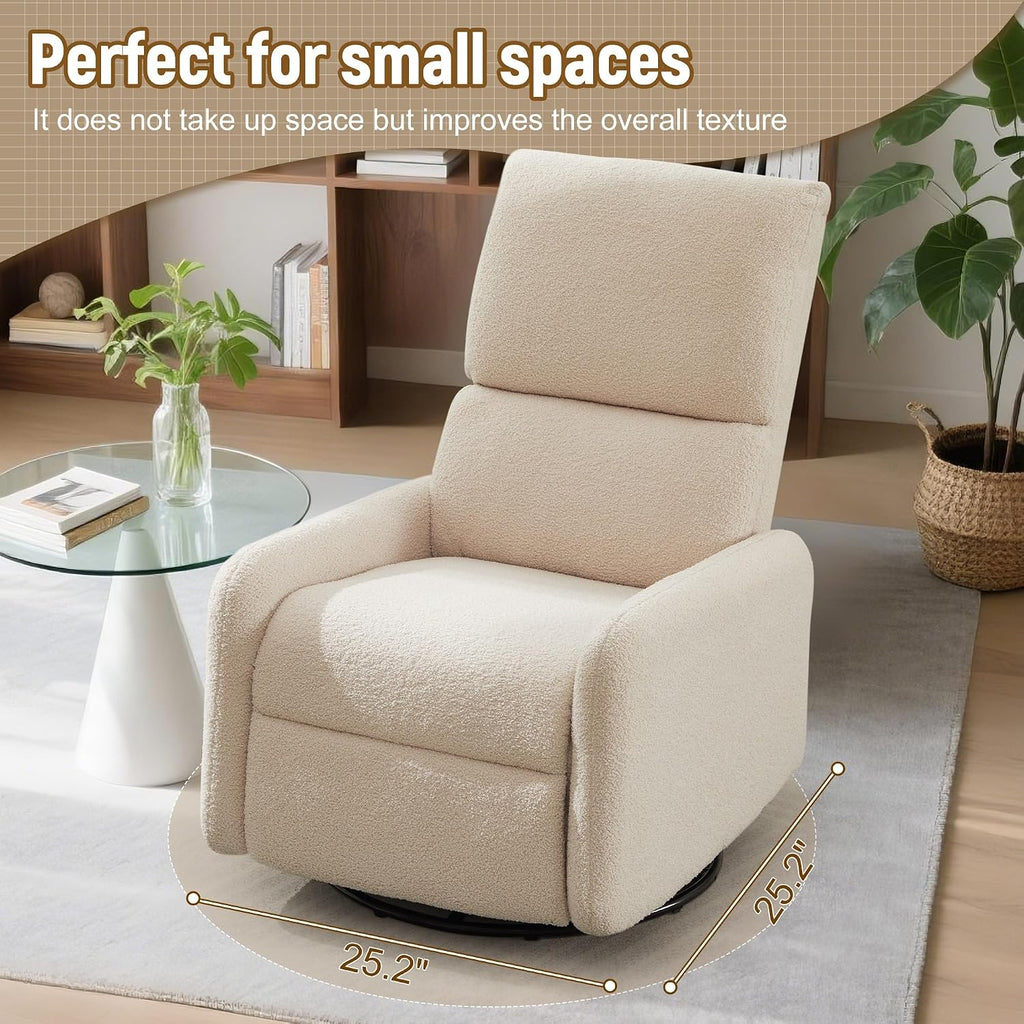Korser 360° Rocking Chair, Nursery Rocker Chair with Side Pockets, Glider Nursing Chair with Steel Structure Base, Small Chair for Small Spaces, Sherpa Swivel Accent Chairs for Living Room, Nursing
