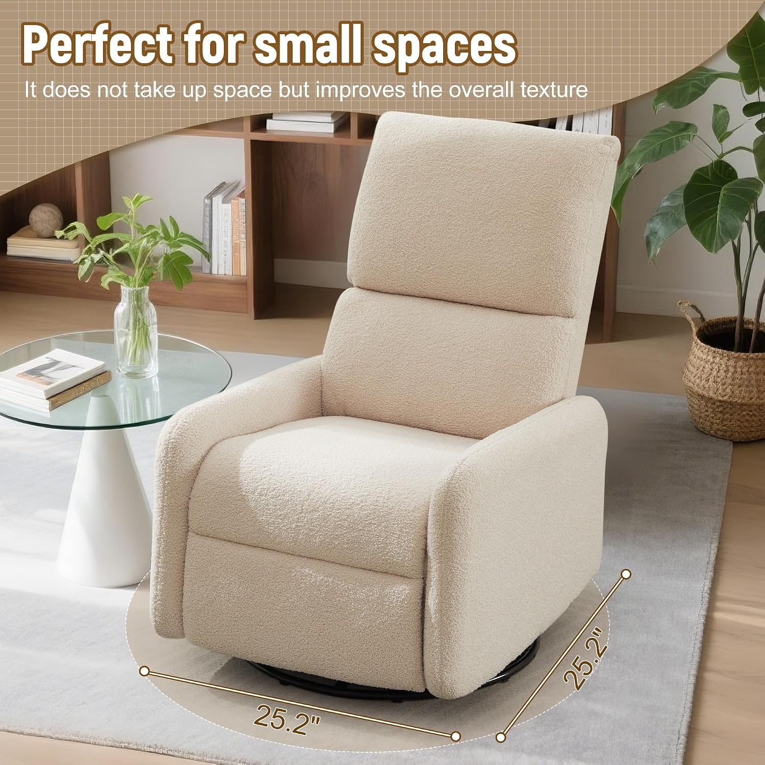 Korser 360° Rocking Chair, Nursery Rocker Chair with Side Pockets, Glider Nursing Chair with Steel Structure Base, Small Chair for Small Spaces, Sherpa Swivel Accent Chairs for Living Room, Nursing