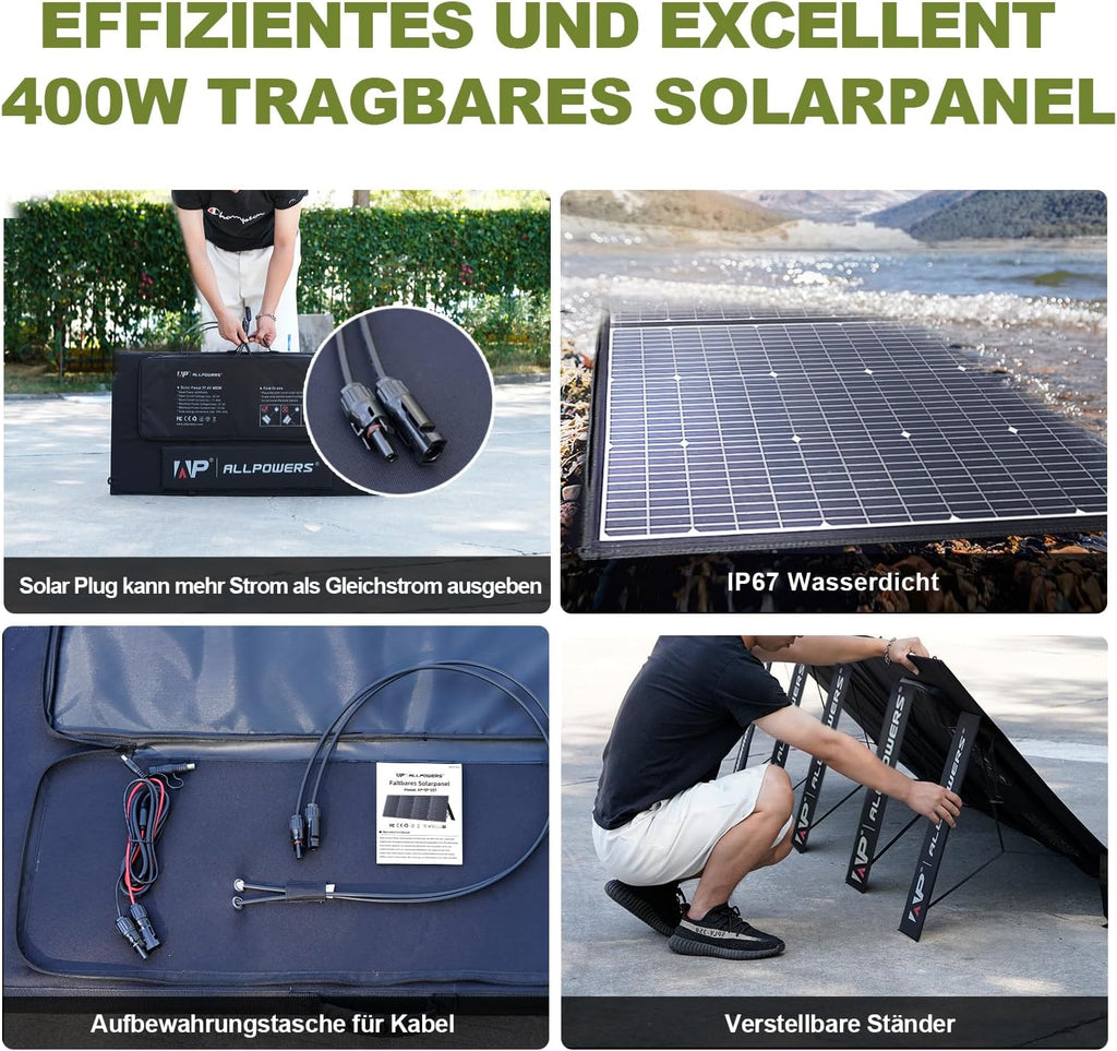 ALLPOWERS SP037 400W Portable Solar Panel, 23% Efficient IP66 Waterproof Foldable for RV Camping Home & 12V Systems, Compact Power Solution