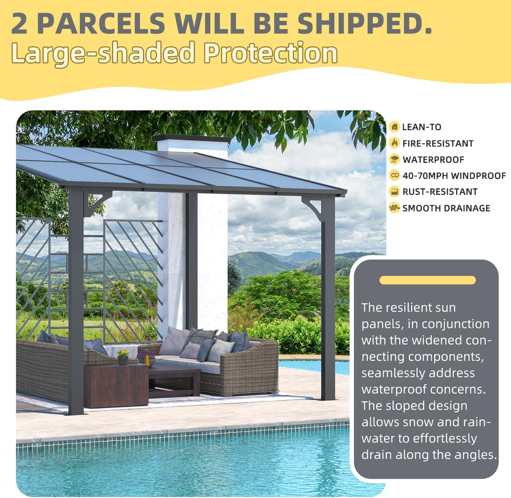 U-MAX 8' x 8' Outdoor Pergola Gazebo, Wall-Mounted Lean to Metal Awnings Gazebos on Clearance for Patio, Large Panel Roof Pergolas and Gazebo for Outdoor Use