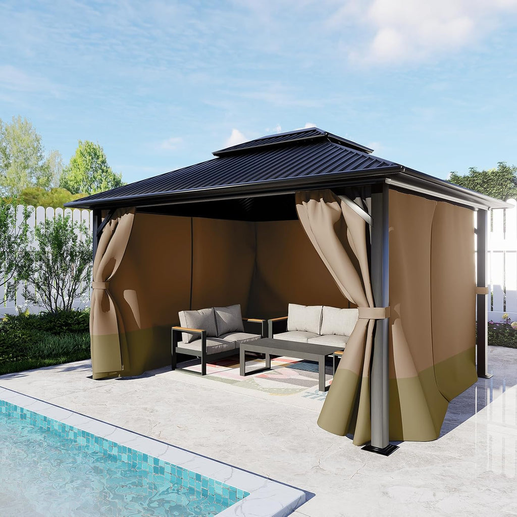 BPS 12' x 16' Gazebo Privacy Curtains with Double Zipper, 4-Panels Side Wall Universal Gazebo Side Panels Replacement for Patio, Outdoor Canopy, Garden and Backyard (Curtain Only)