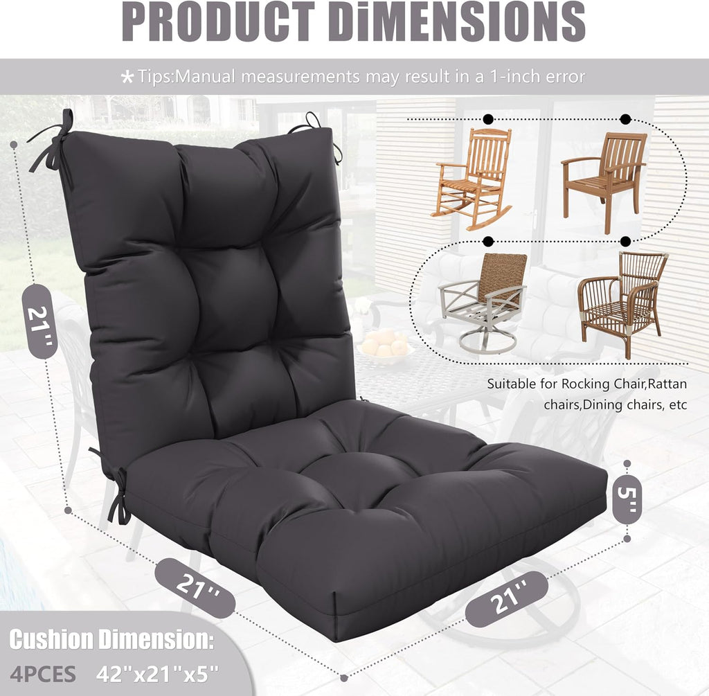 4sets Rocking Chair Cushion Set,Outdoor Patio Chair Cushions,Waterproof and Fade-Resistant Replacement Tufted Pads with Ties for Indoor Outdoor Rocker/Patio/Swing Chair,42 x 21 x 5 Inches