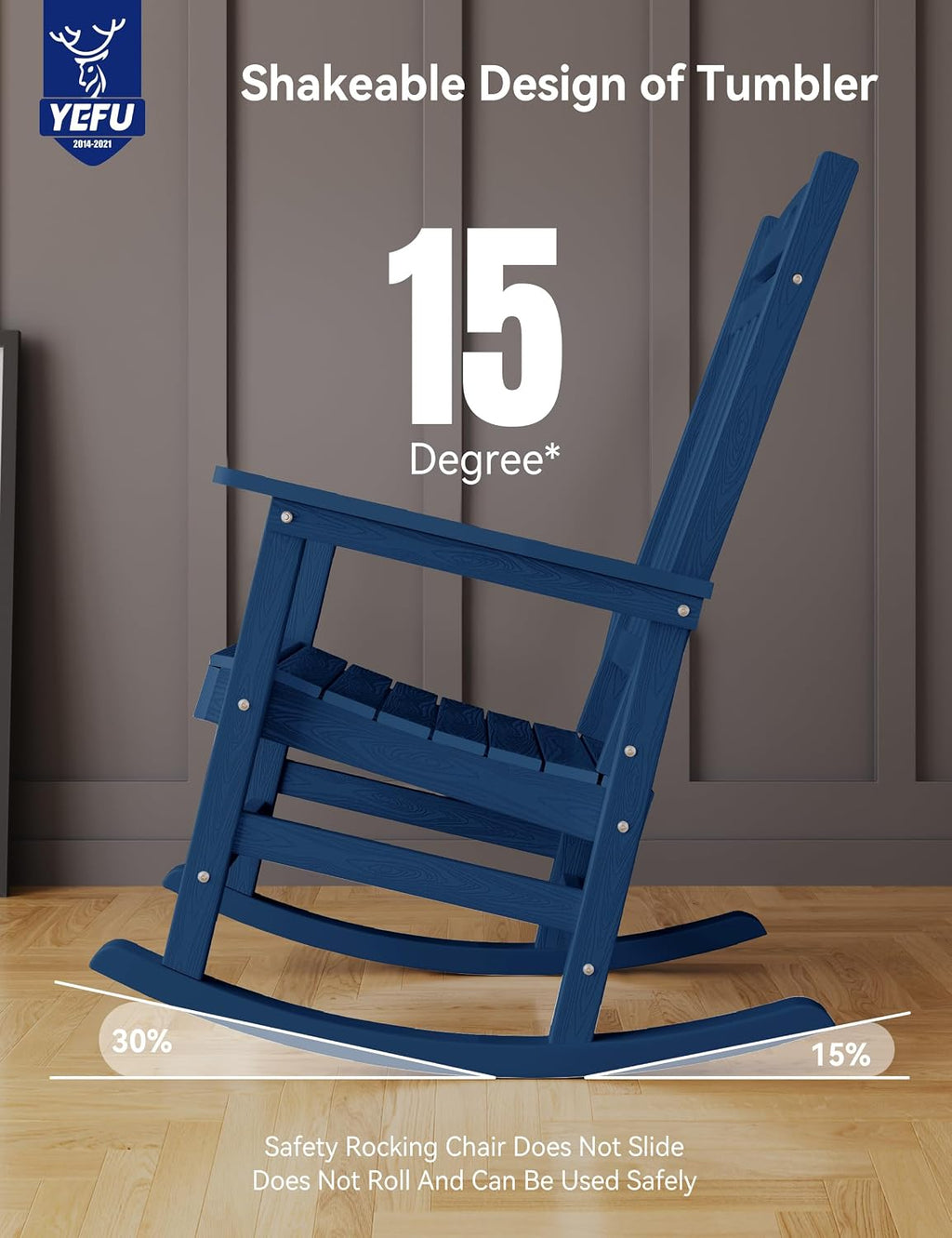 YEFU Outdoor Rocking Chair Porch: Outdoor Patio Rocking Chairs-Oversized Rocker Chair-All Weather Poly Rocker Lawn Chairs for Adult-Seat Area 22'x21'-Backrest Height 31'-380lbs Weight Capacity-Navy