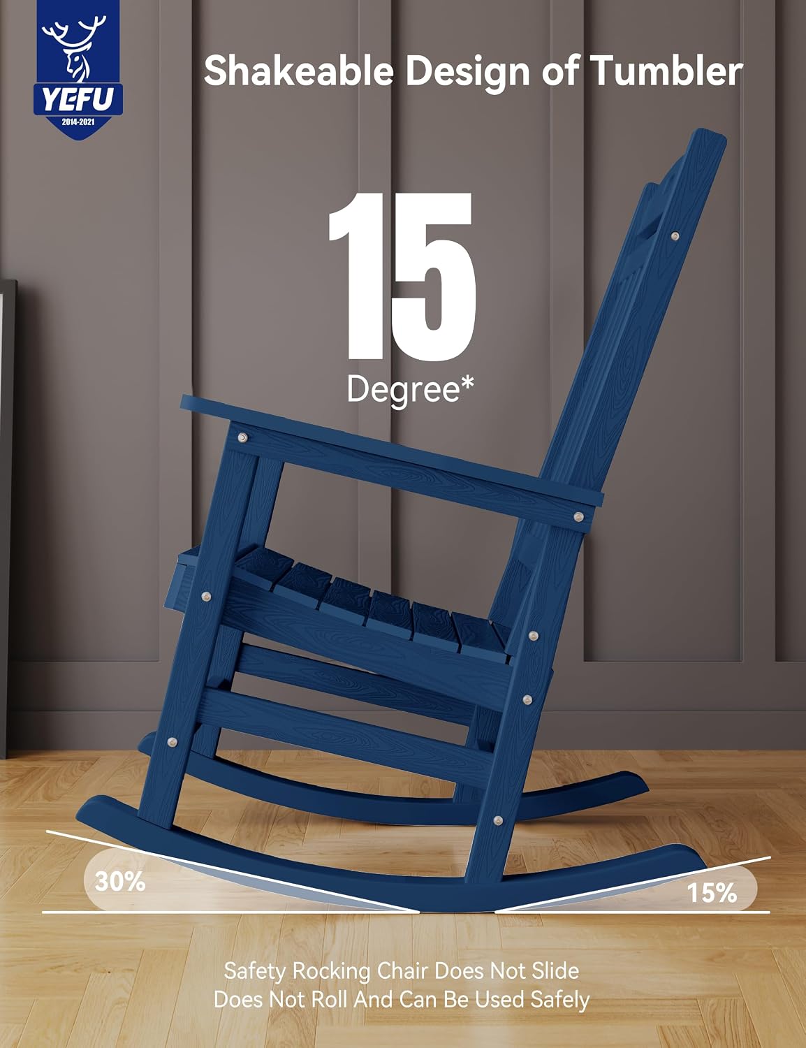 YEFU Outdoor Rocking Chair Porch: Outdoor Patio Rocking Chairs-Oversized Rocker Chair-All Weather Poly Rocker Lawn Chairs for Adult-Seat Area 22'x21'-Backrest Height 31'-380lbs Weight Capacity-Navy