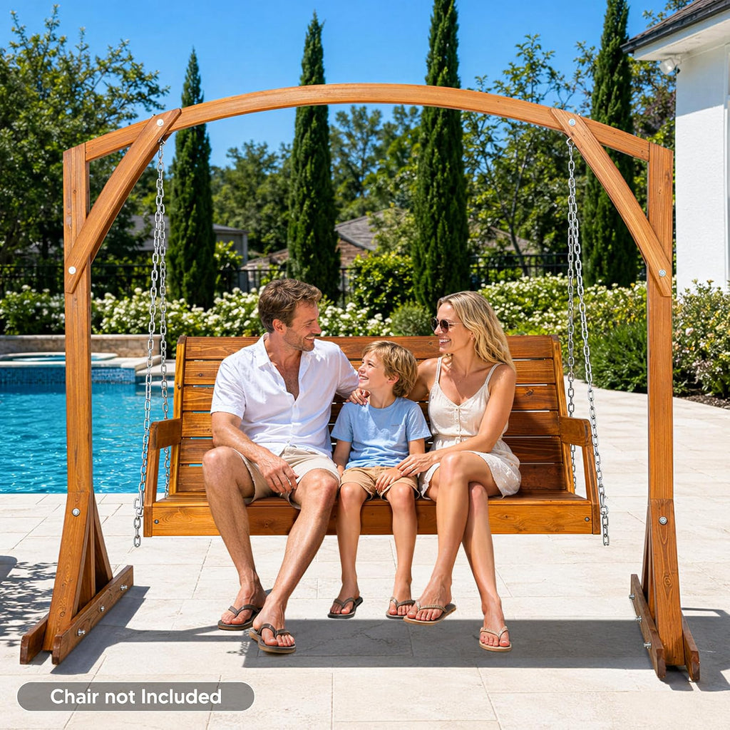 SUNCREAT Heavy Duty Wooden Swing Frame, Stable Frame Porch Swing Bench Stand for Patio, Backyard, 800 lbs Capacity, Brown