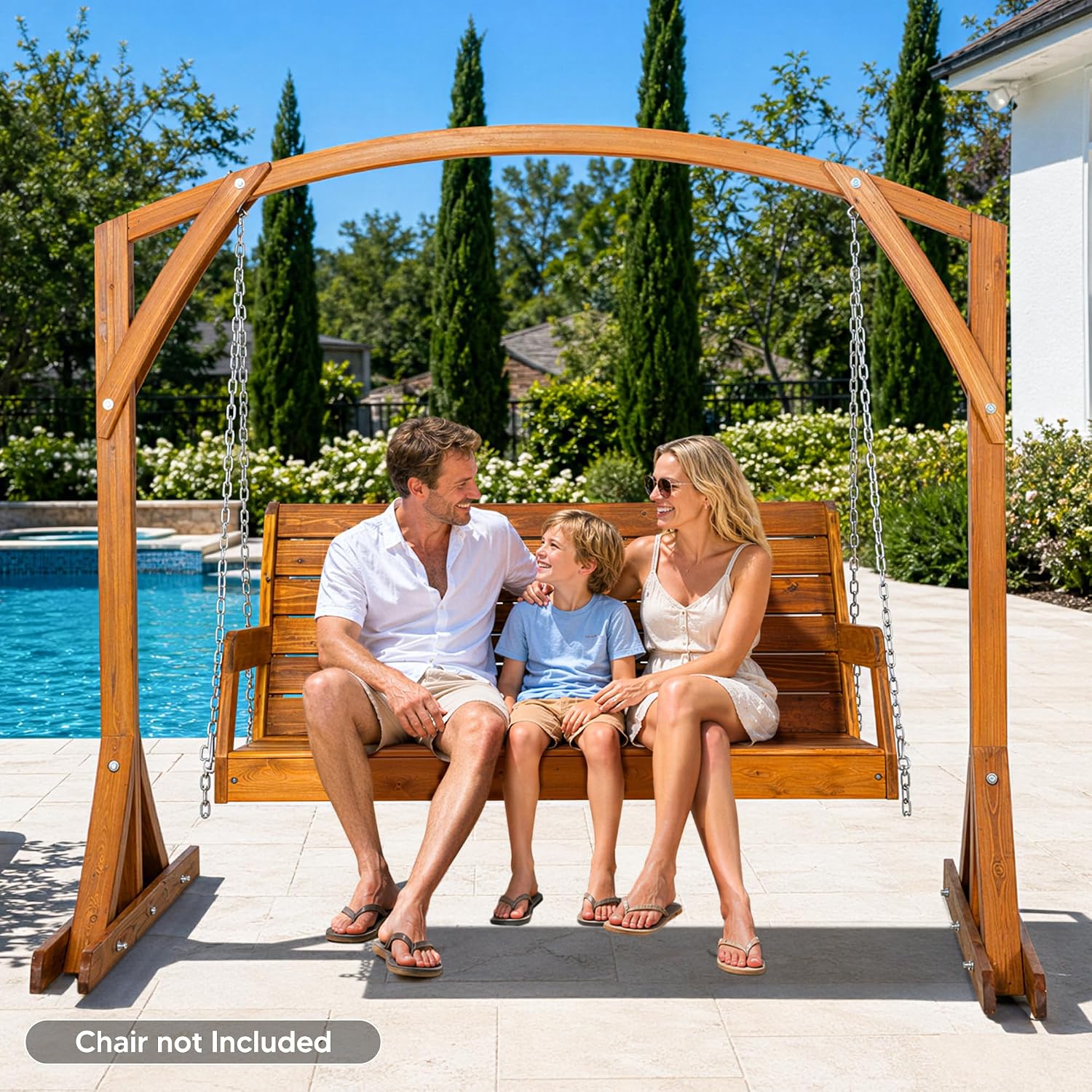 SUNCREAT Heavy Duty Wooden Swing Frame, Stable Frame Porch Swing Bench Stand for Patio, Backyard, 800 lbs Capacity, Brown