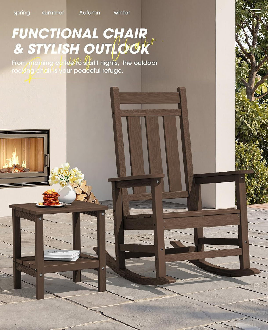 KINGYES Oversized Outdoor Rocking Chair Set of 2, All-Weather Patio Rocking Chairs for Porch, HDPE Outdoor Patio Rockers with High Back & Wide Seat for Garden, Lawn, Coffee