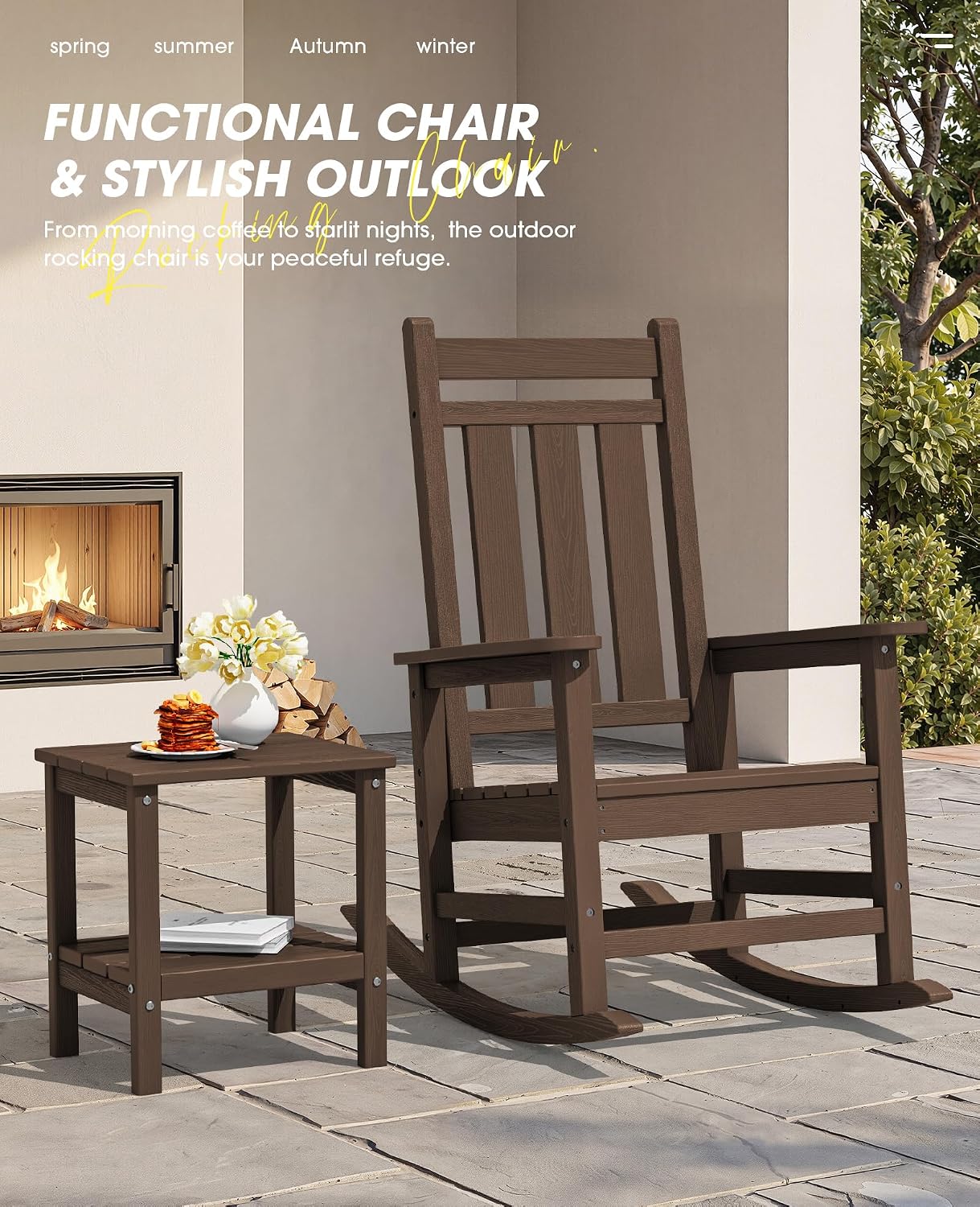 KINGYES Oversized Outdoor Rocking Chair Set of 2, All-Weather Patio Rocking Chairs for Porch, HDPE Outdoor Patio Rockers with High Back & Wide Seat for Garden, Lawn, Coffee