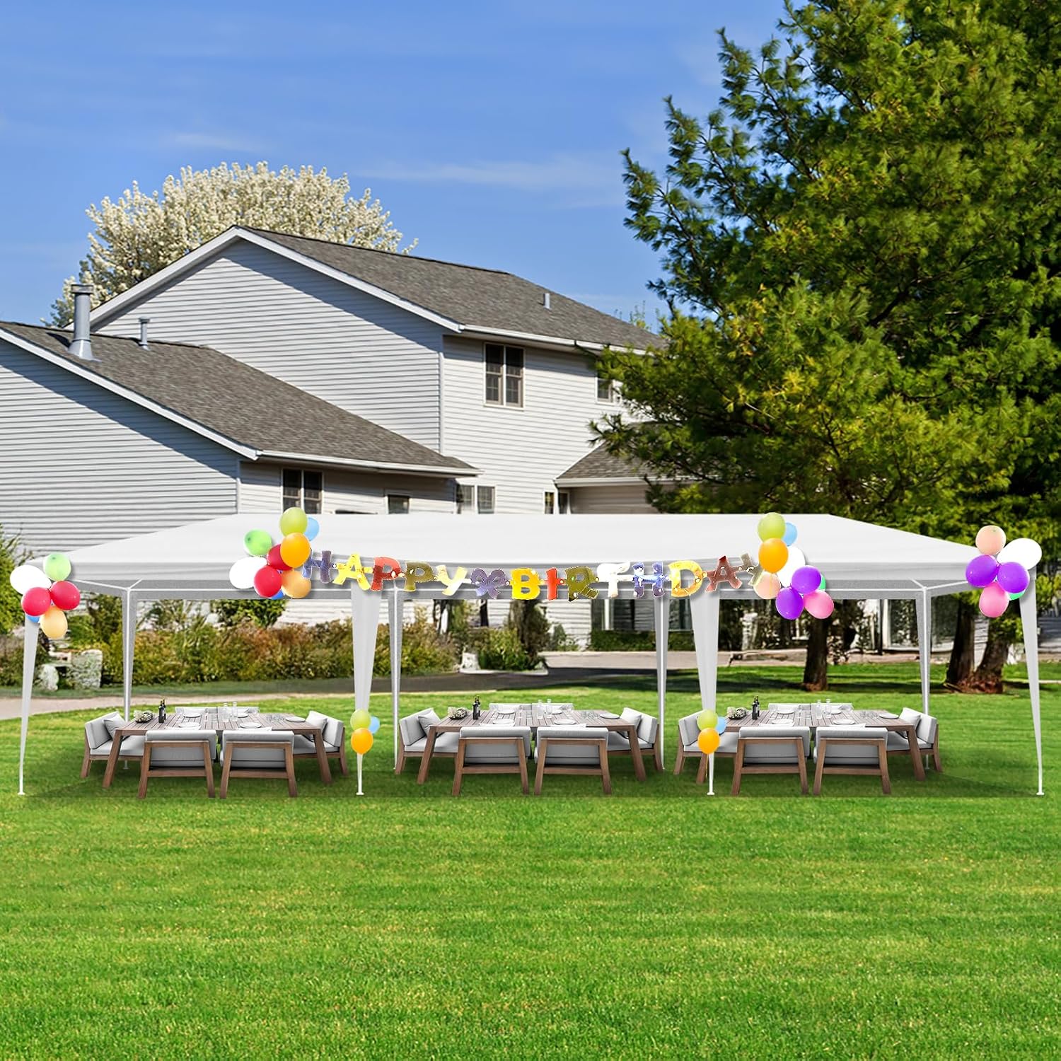 Outdoor Party Tent - Wedding & Birthday Event Canopy with Removable Sidewalls & Transparent Window (10'x30'/0 Sidewalls White)