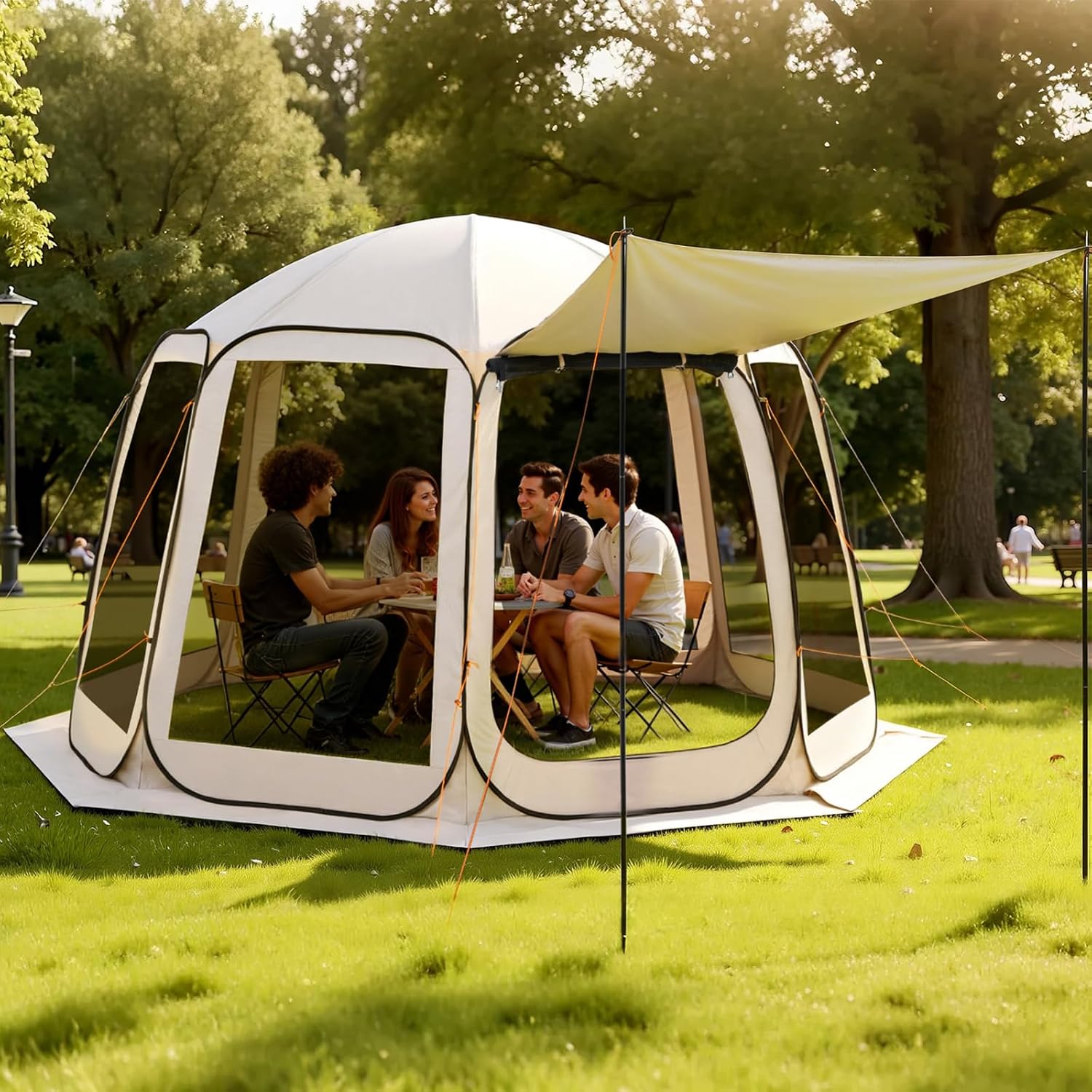 VEVOR Pop up Screen House Tent, 12 x 11 ft, 10-12 Person Screen Gazebo with Extended Awning, Portable Screened in Canopy with Carry Bag, Netting Sides, for Patio, Backyard, and Outdoor Activities