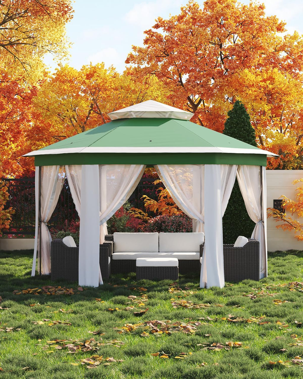 GarveeLife Pop Up Gazebo 13x13, 6 Side Outside Canopy Tent with Mosquito Netting, One Push Setup for Backyard Patio Garden Activities - Green