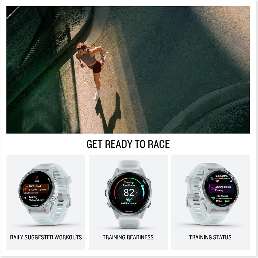 Garmin Forerunner 570 Running Smartwatch, 42MM WiFi, GPS Fitness Smart Watch for Men and Women, Cloud Blue Aluminum with Translucent Whitestone/Cloud Blue Band Bundle with P-Bank + More