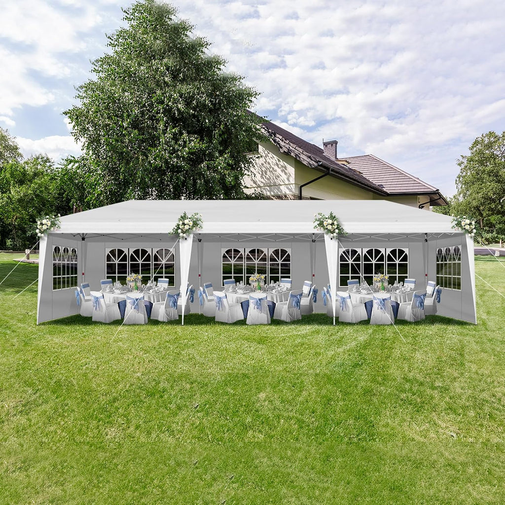 Bonnlo 6.5x6.5ft Pop Up Canopy, Outdoor Easy Up Party Tent w/Sidewalls, Patio Portable Gazebo for Party, Event, Camping (White, 10x30ft)