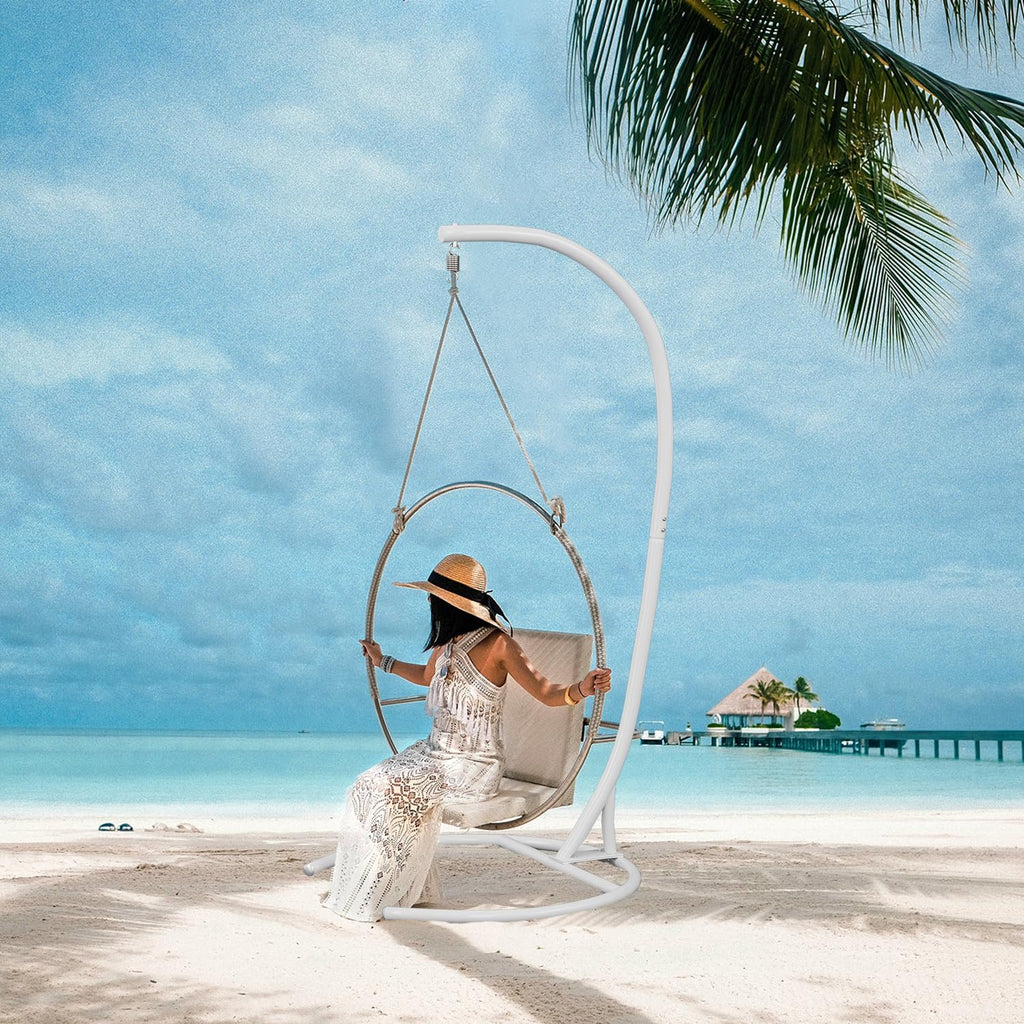 Hammock Stand Only Hammock Chair Stand Only Hanging Chair Stand Only Swing Stand Frame Outdoor Indoor Egg Chair Stand Only C Stand for Hanging Chair Swing Porch Heavy Duty (White)