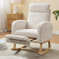NIOIIKIT Nursery Rocking Chair, Corduroy Upholstered Rocking Chair with Adjustable Footrest, Tufted Rocker Chair with Side Pocket, Glider Rocker for Living Room (White Modern)