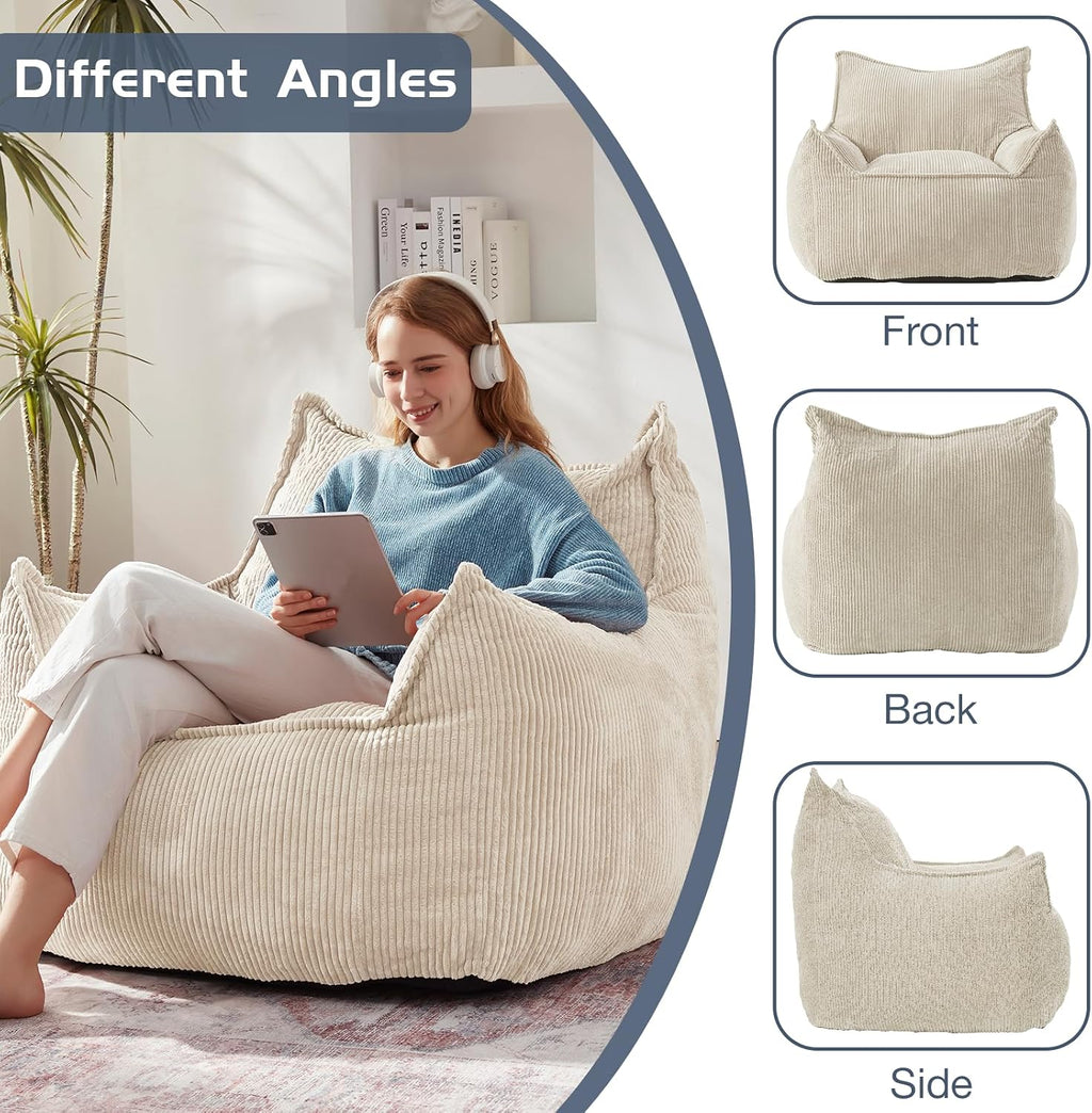 EBENCHICO Giant Bean Bag Chair Sofa for Adults Teens, Comfy Corduroy Large Bean Bag Chairs with Armrests for Bedroom Living Room, Adult BeanBag Lazy Sofa Couch Chairs with Filler Included