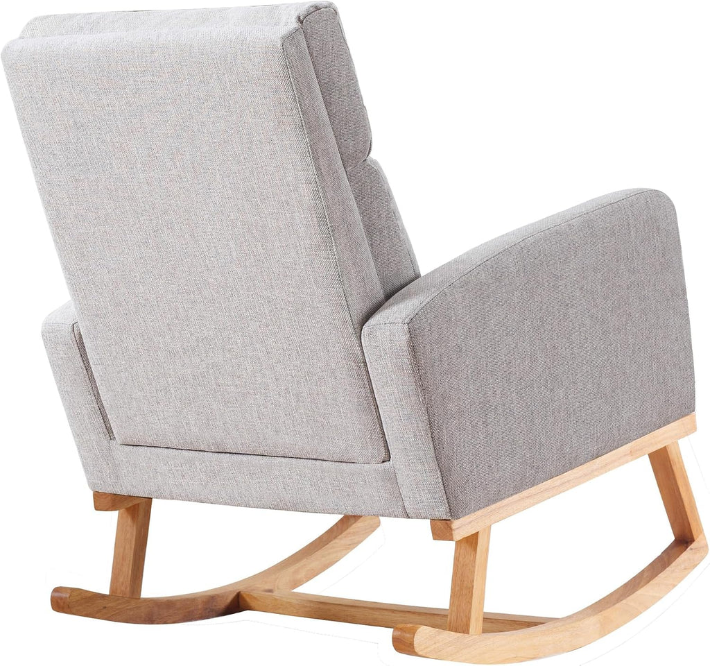 HCHAIRH Rocking Chair Nursery with Foot Rest, Nursing Rocking Chairs for Mom Breastfeeding, Rocker Glider Chair with High Backrest for Living Room, Bedroom, Light Grey