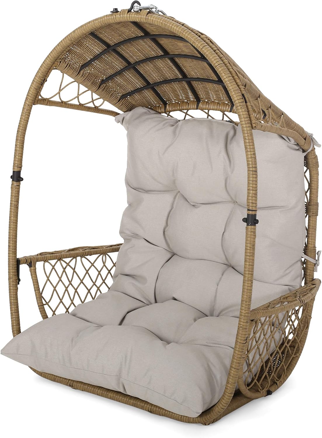 Christopher Knight Home Sidney Outdoor/Indoor Wicker Hanging Chair with 8 Foot Chain (NO Stand), Light Brown and Beige